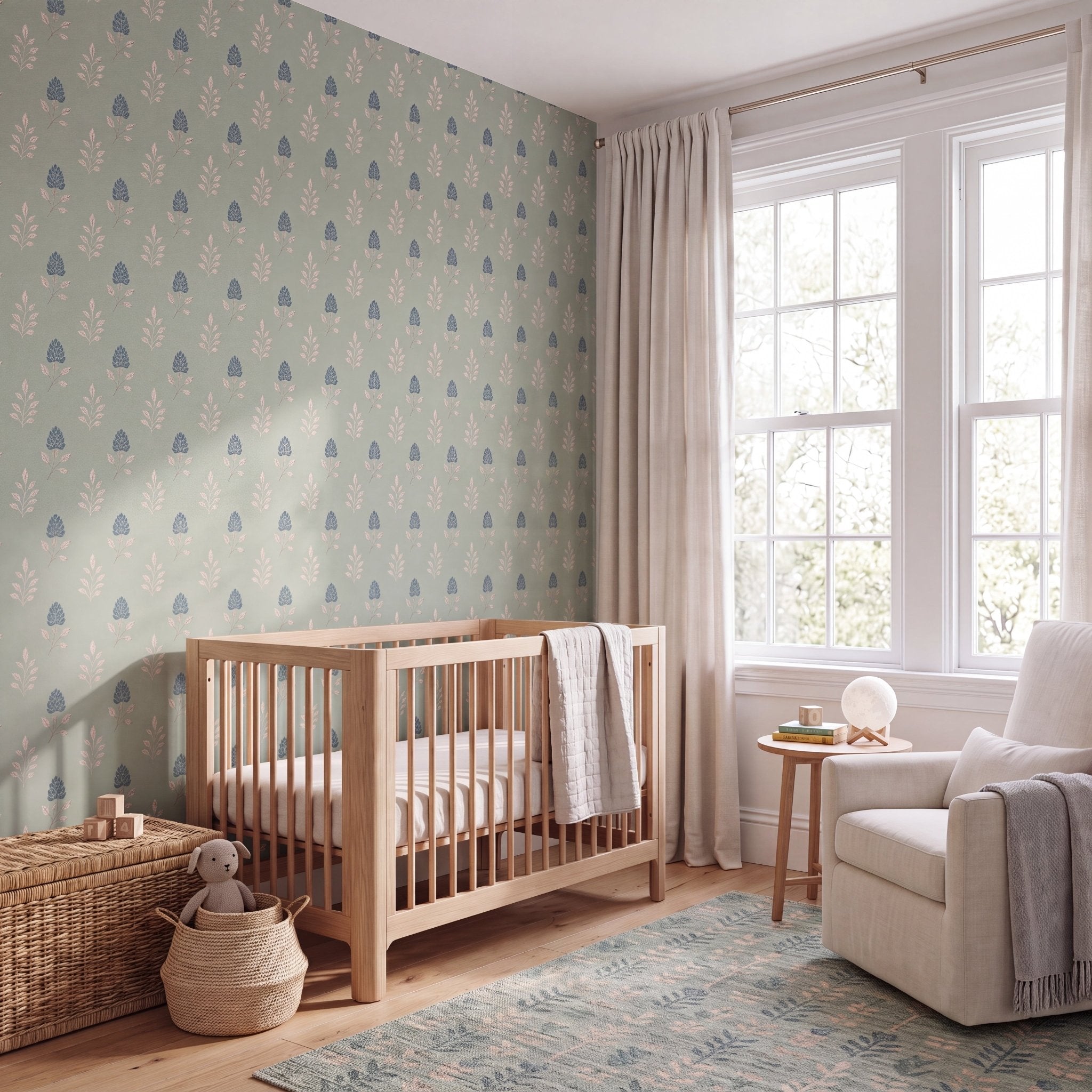 Hedgerow Sage Floral Wallpaper - Lemon Park