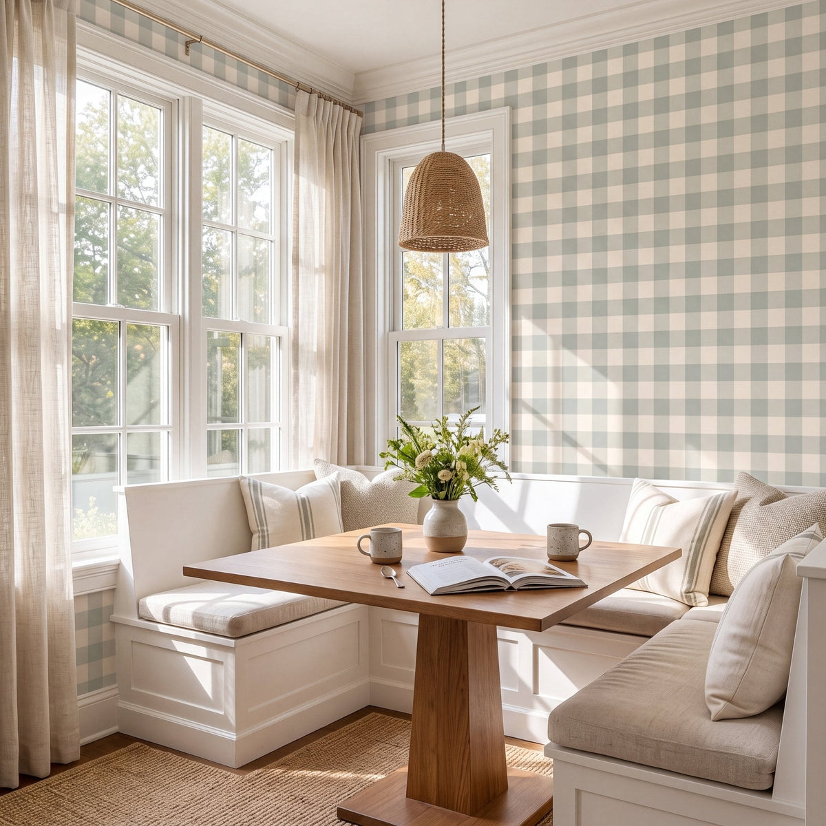 Hedgerow Sage Gingham Wallpaper - Lemon Park