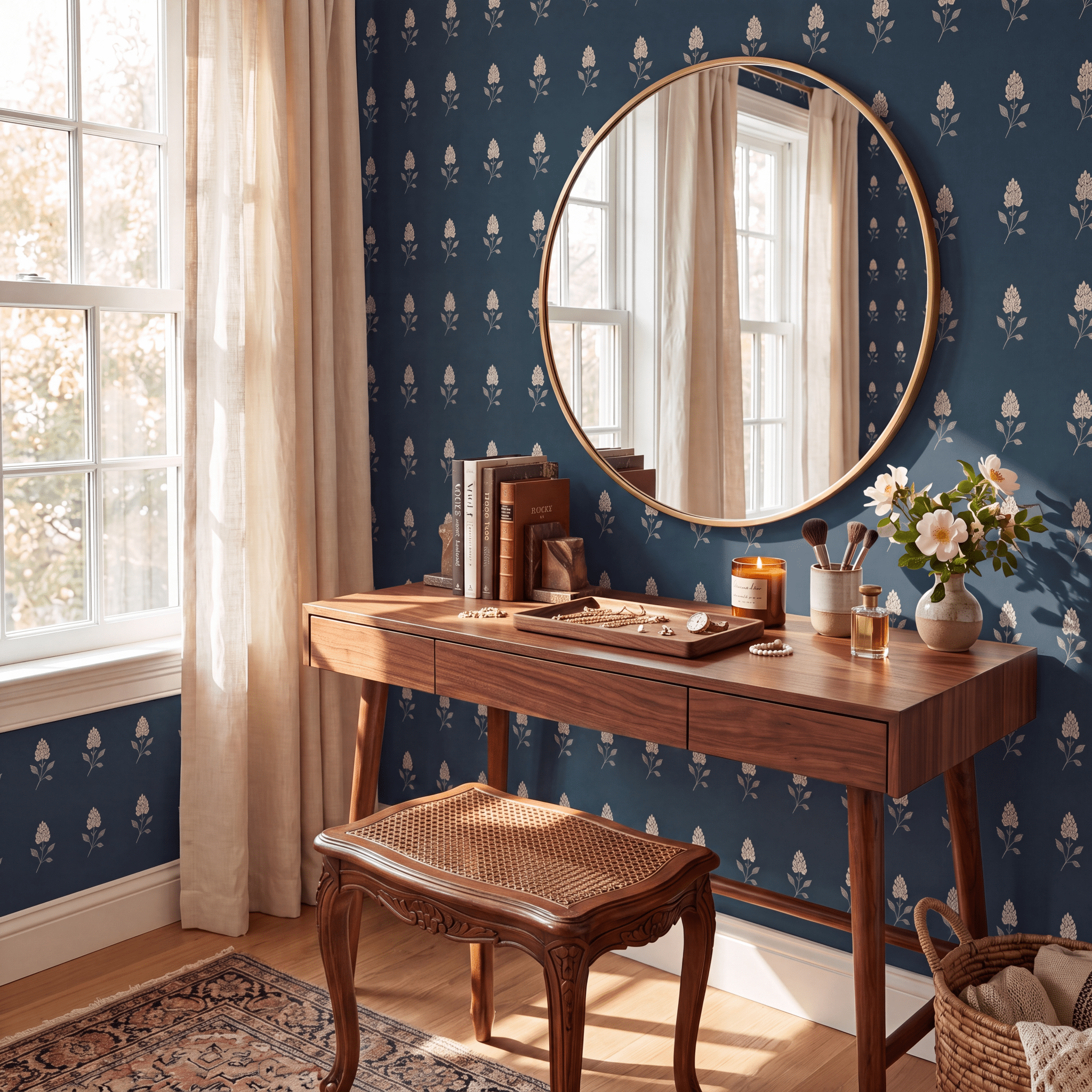 Hedgerow Teal Floral Wallpaper - Lemon Park