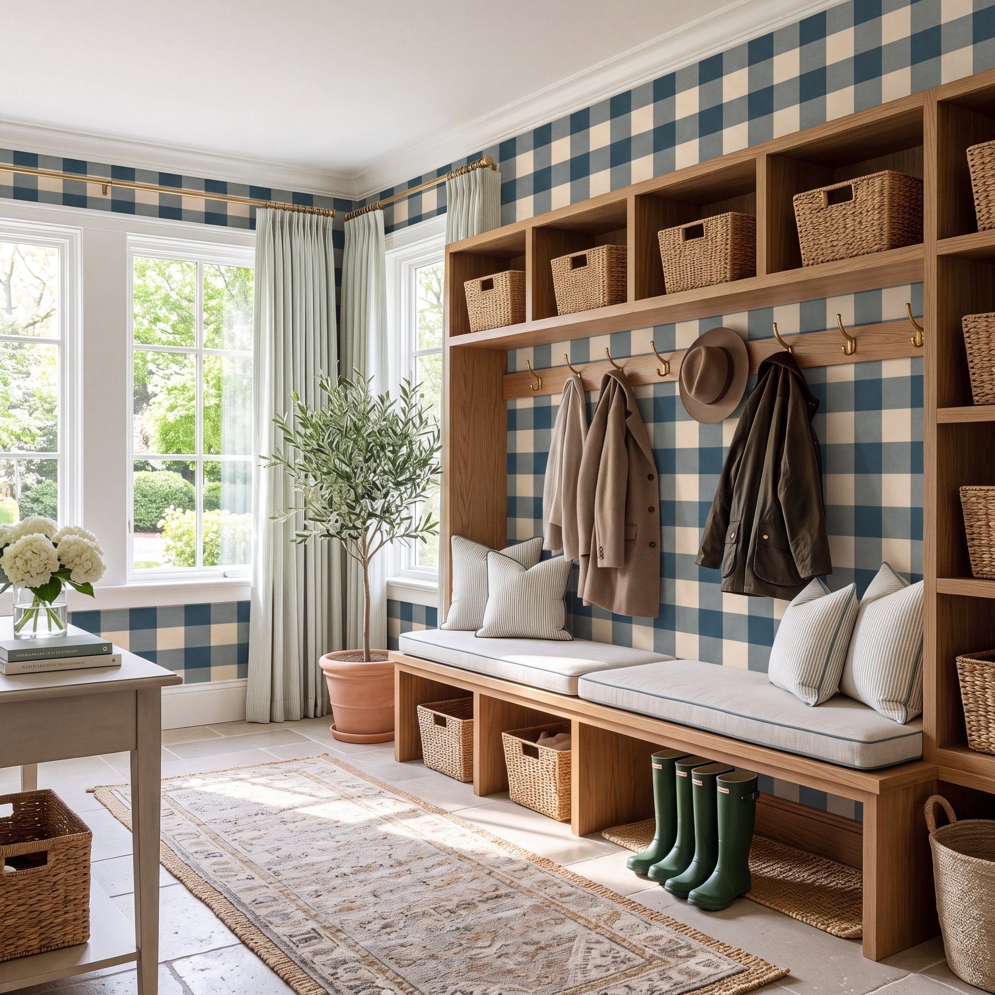 Hedgerow Teal Gingham Wallpaper - Lemon Park