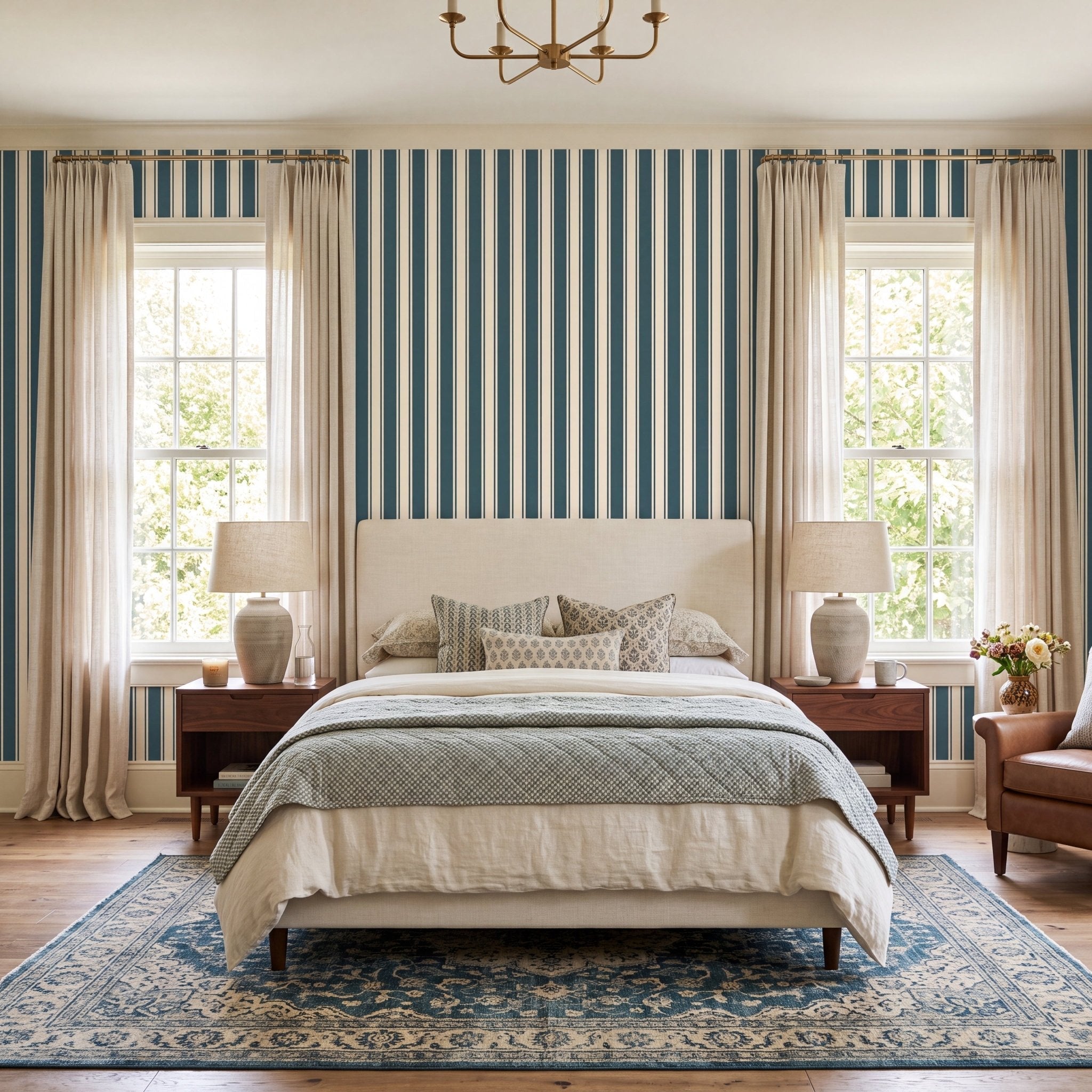 Hedgerow Teal Stripes Wallpaper - Lemon Park