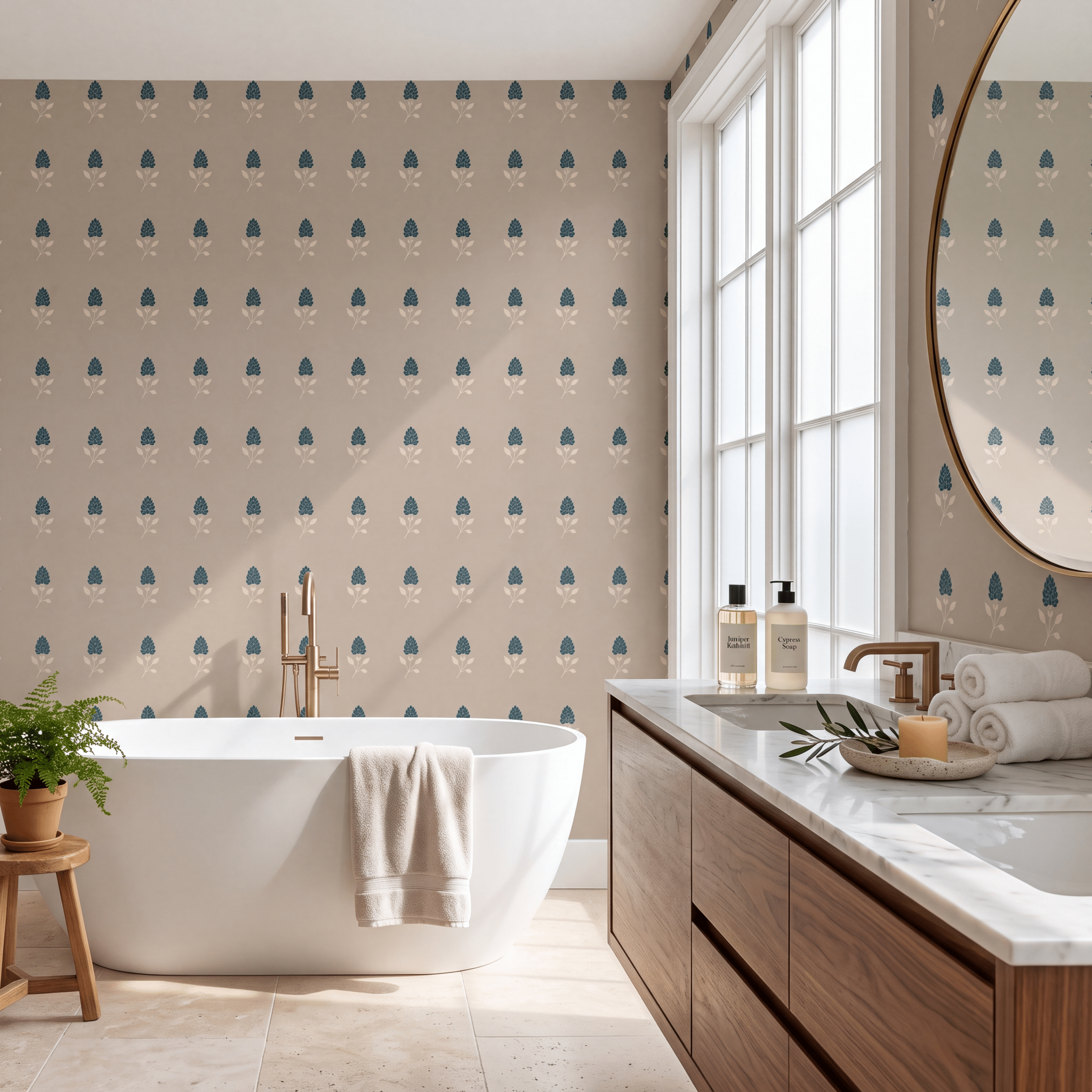 Hedgerow Traventine Floral Wallpaper - Lemon Park