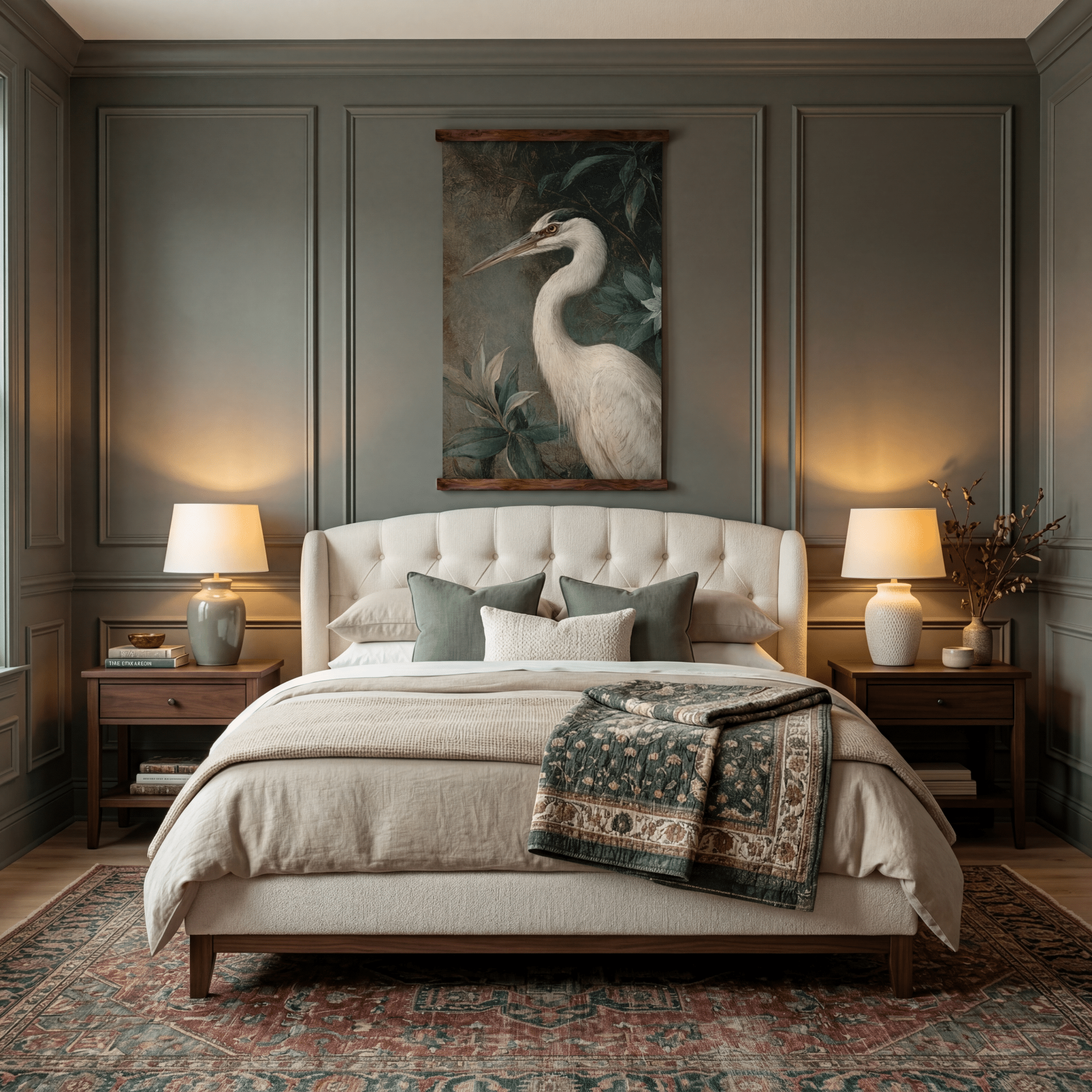 Heron in the Shadows - Tapestry - Benton Lane Home - Painted Paper