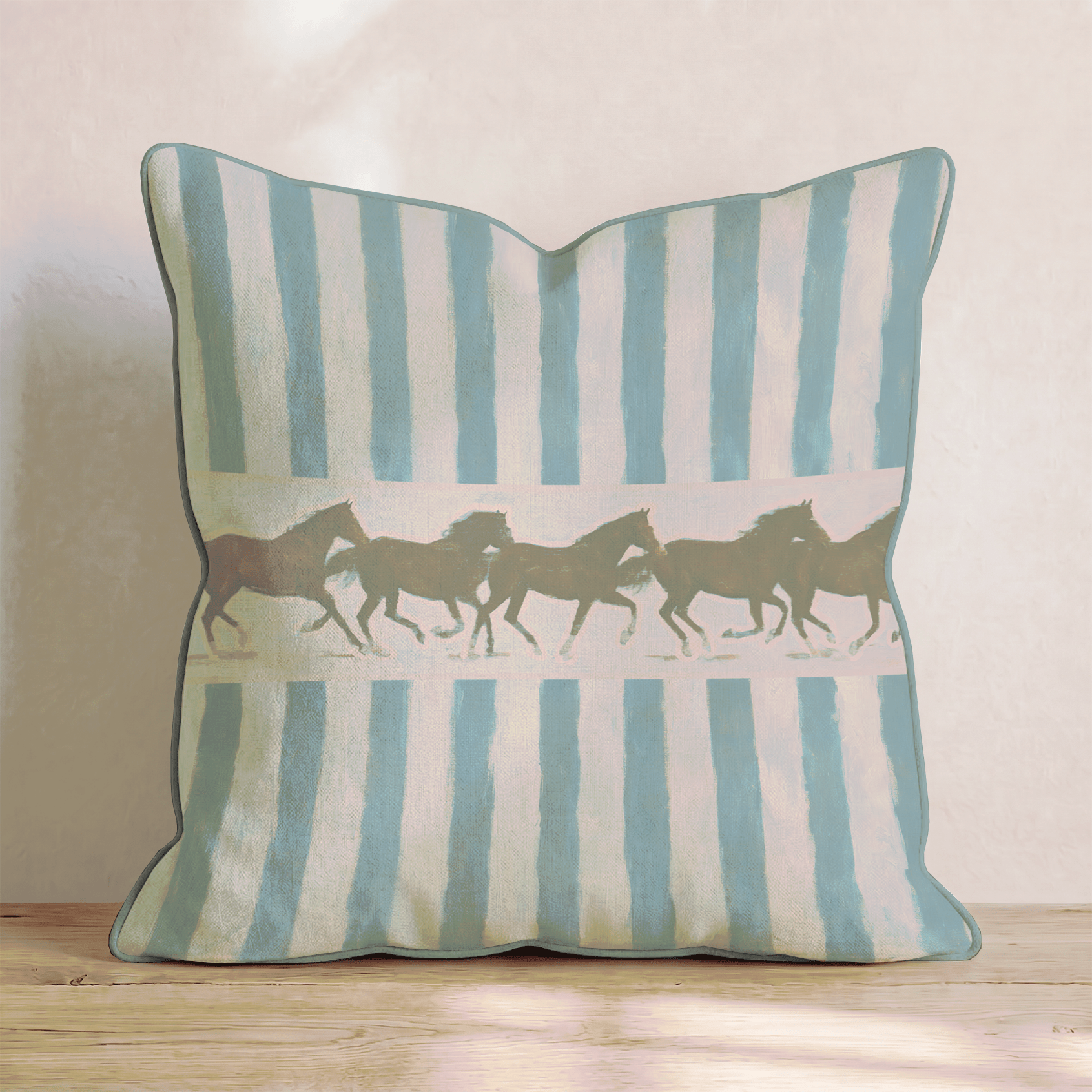 Horse Blue Stripes Throw Pillow - Benton Lane Home - Hillcroft Home