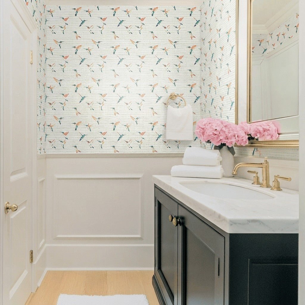 Hummingbirds Faux Grasscloth Wallpaper - Lemon Park