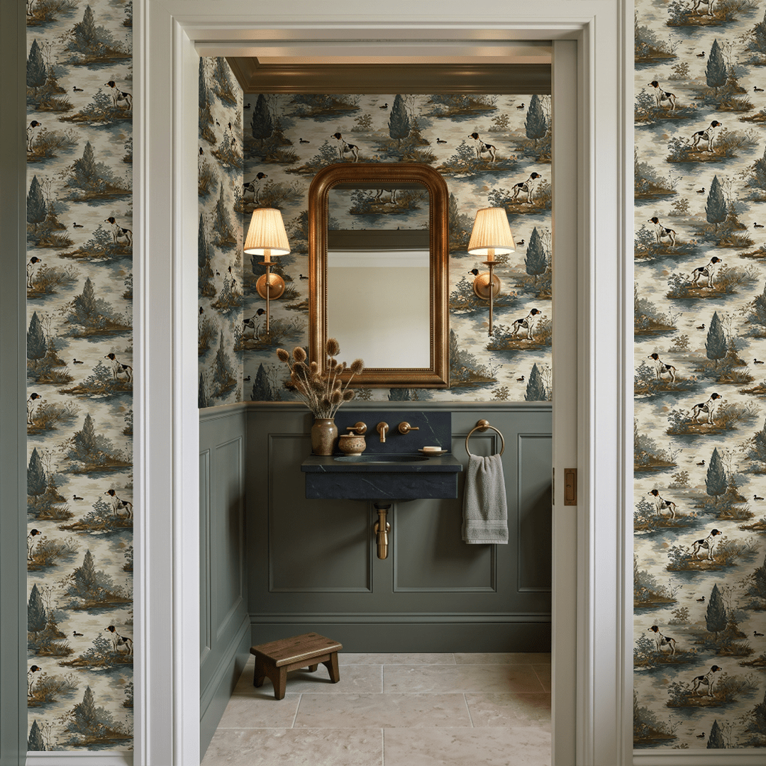 Hunting Dog Toile Wallpaper - Painted Paper