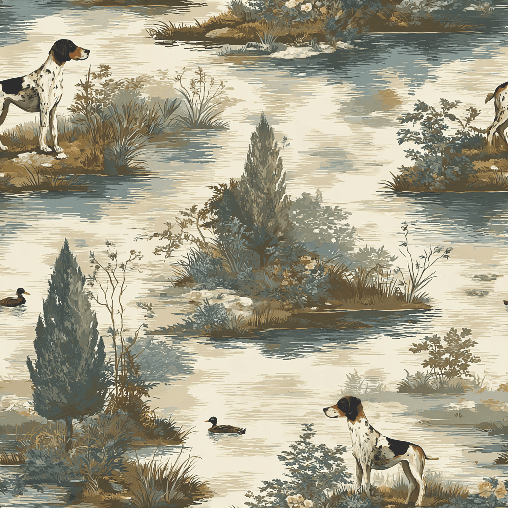 Hunting Dog Toile Wallpaper - Painted Paper