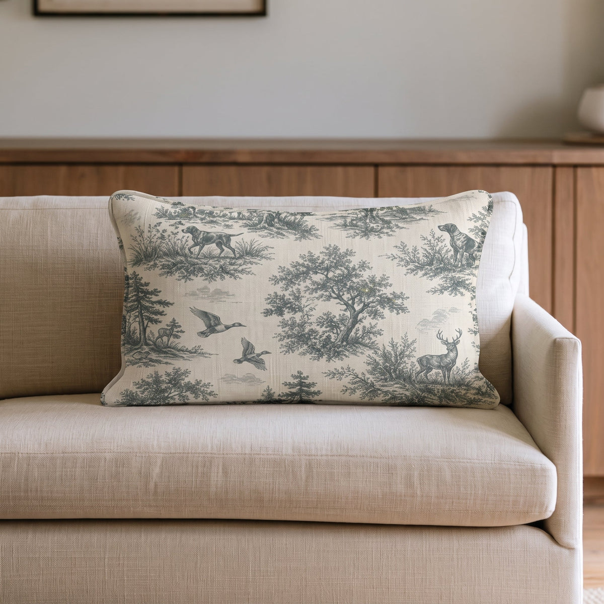 Hunting Toile Throw Pillow throw pillow - Hillcroft Home
