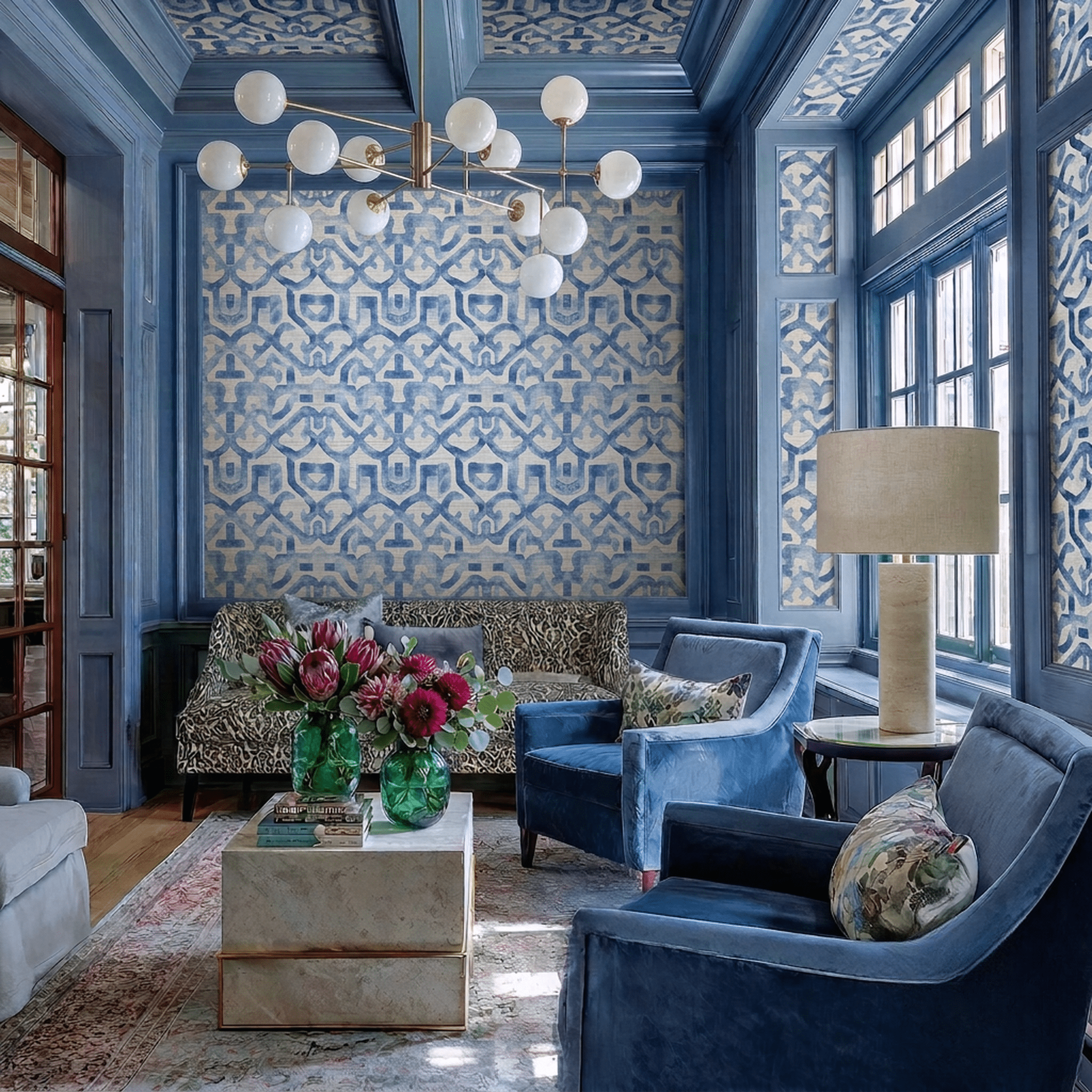 Icy Arabesque Faux Grasscloth Wallpaper - Painted Paper