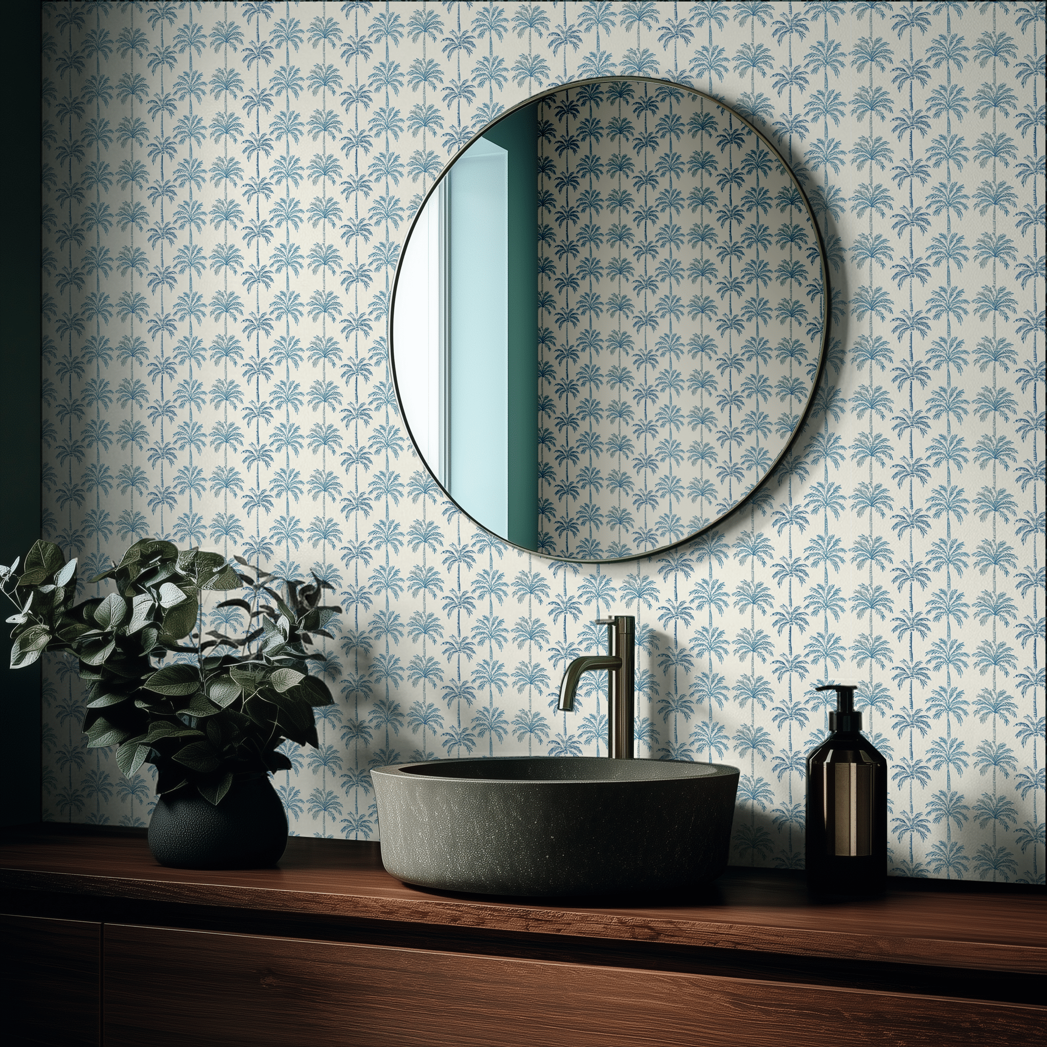 Indigo Palm Wallpaper - Benton Lane Home - Painted Paper