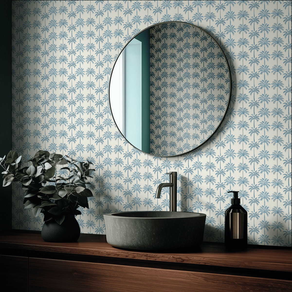Indigo Palm Wallpaper - Painted Paper