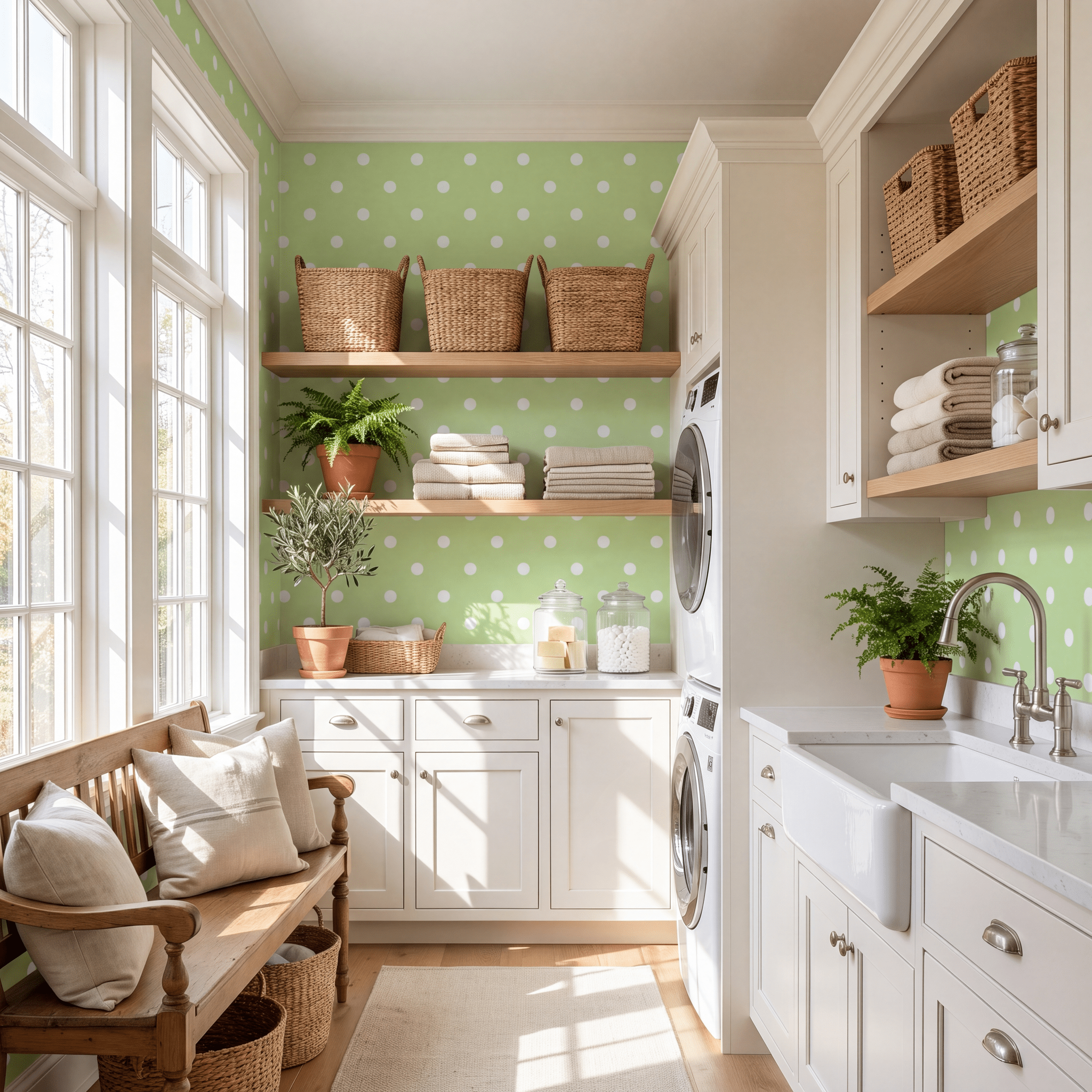 Key Lime Celadon Polka Dot Wallpaper - Lemon Park