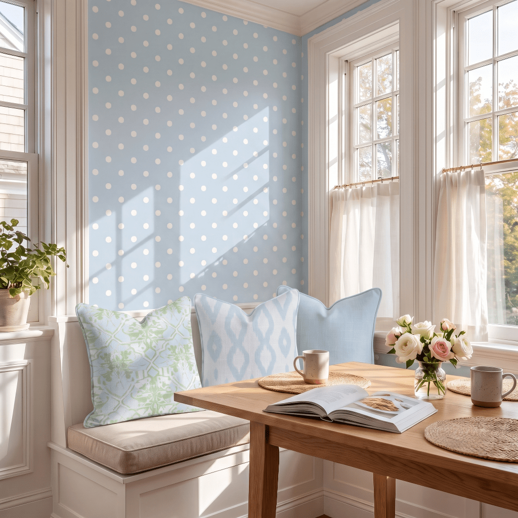 Key Lime Columbia Blue Polka Dot Wallpaper - Lemon Park
