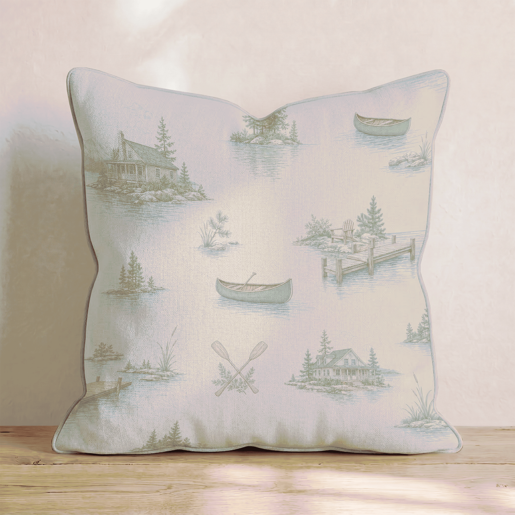 Lake Day Toile Throw Pillow - Benton Lane Home - Hillcroft Home
