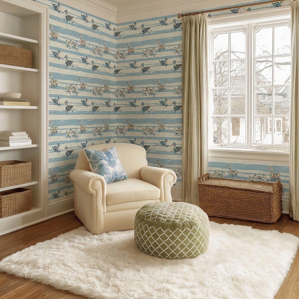Lakeside Stripe Faux Grasscloth Wallpaper - Benton Lane Home - Lemon Park