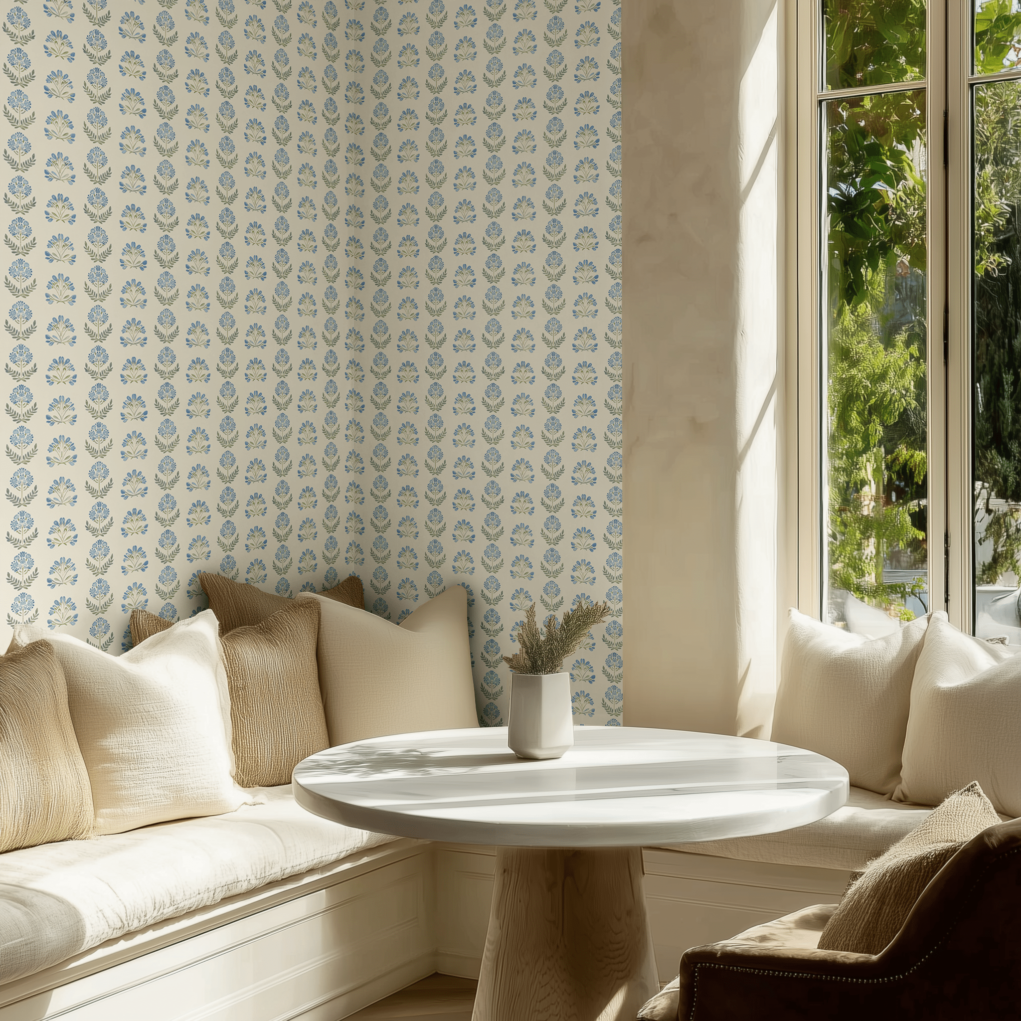 Lapis Topiary Wallpaper - Painted Paper