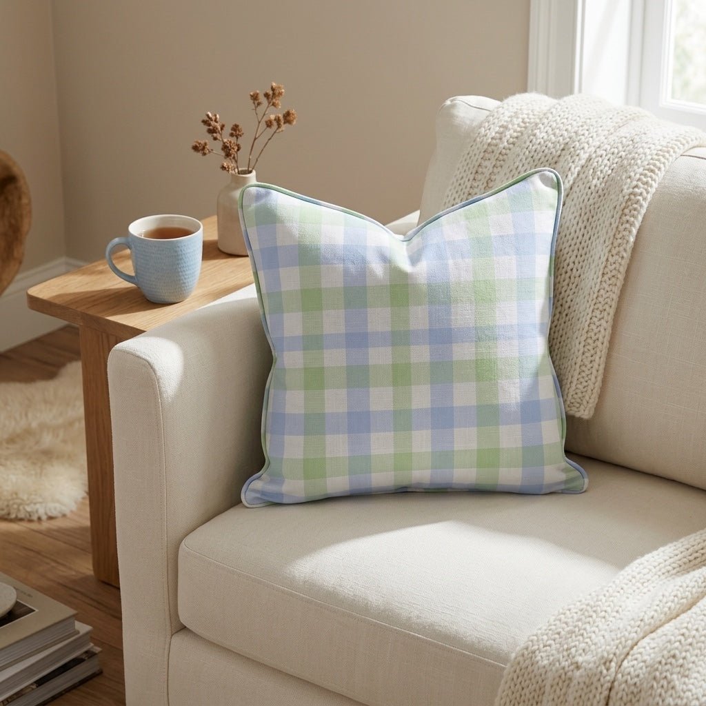 Leaf Me Be Gingham Throw Pillow - Benton Lane Home - Lemon Park
