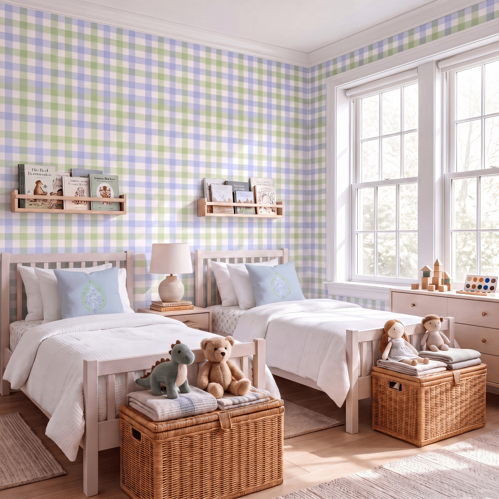 Leaf Me Be Gingham Wallpaper - Benton Lane Home - Lemon Park