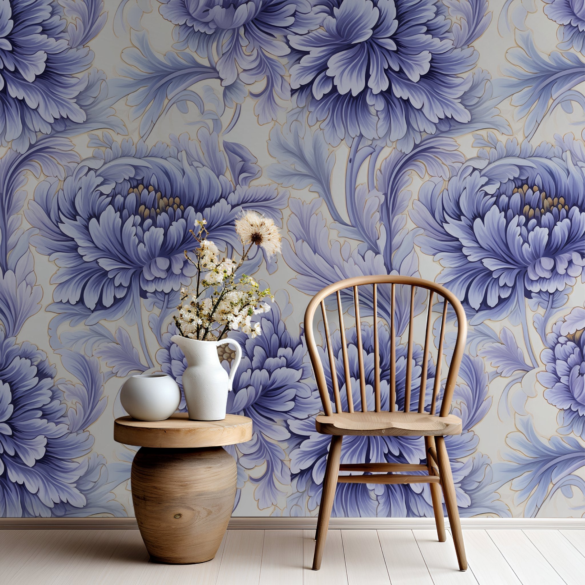 Lilia Neo Classical Blossoms Wallpaper - Benton Lane Home - Painted Paper
