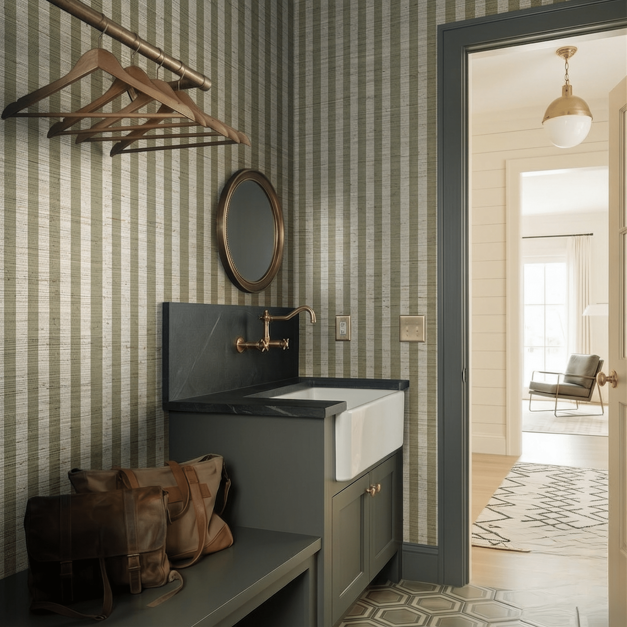 Linen Stripes Faux Grasscloth Wallpaper - Benton Lane Home - Painted Paper