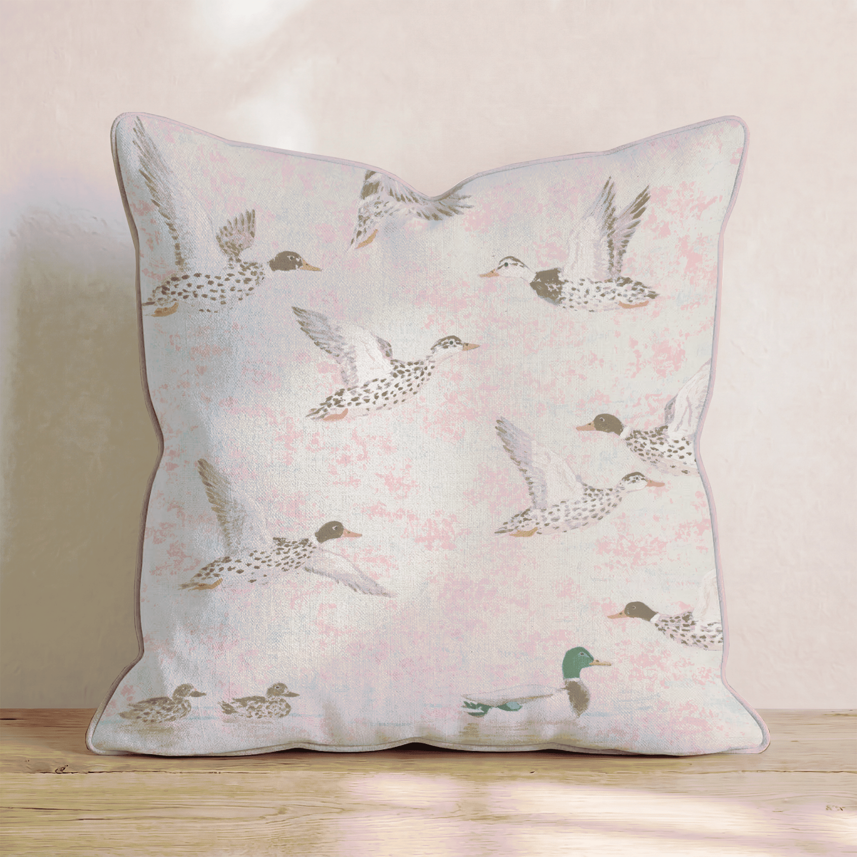 Mallards in Pink Throw Pillow - Benton Lane Home - Hillcroft Home