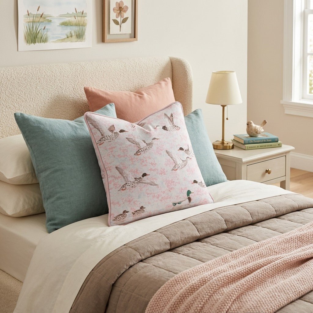 Mallards in Pink Throw Pillow - Benton Lane Home - Hillcroft Home