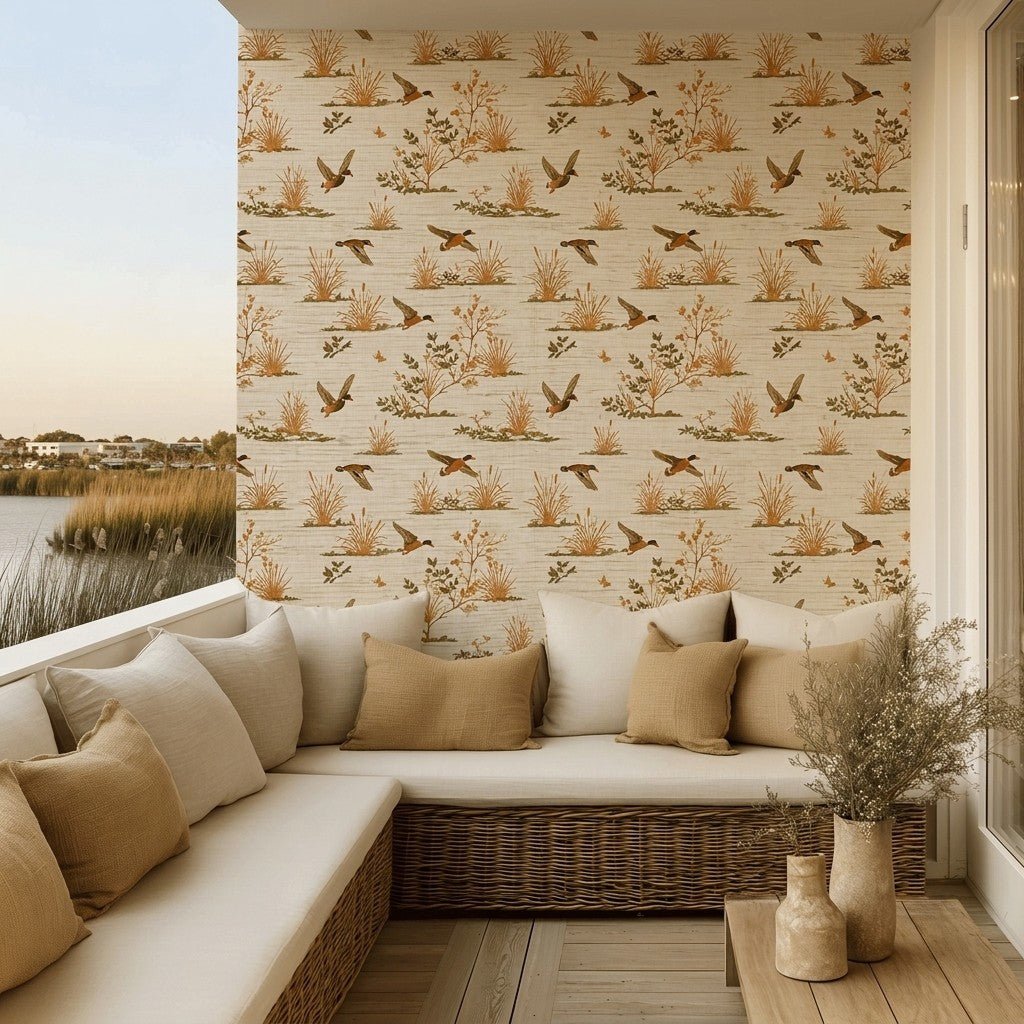 Marshland Flight Faux Grasscloth Wallpaper - Painted Paper
