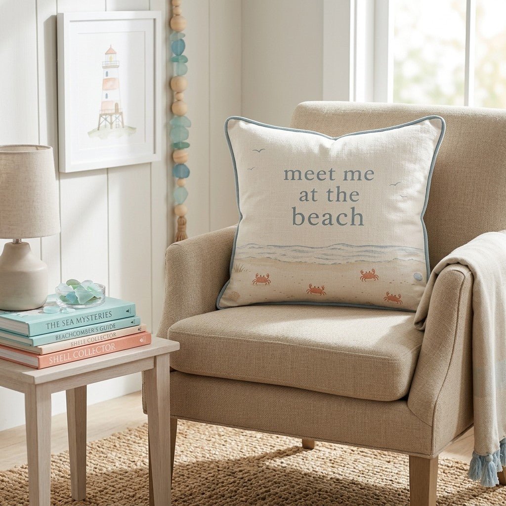 Meet Me at the Beach Throw Pillow - Benton Lane Home - Hillcroft Home