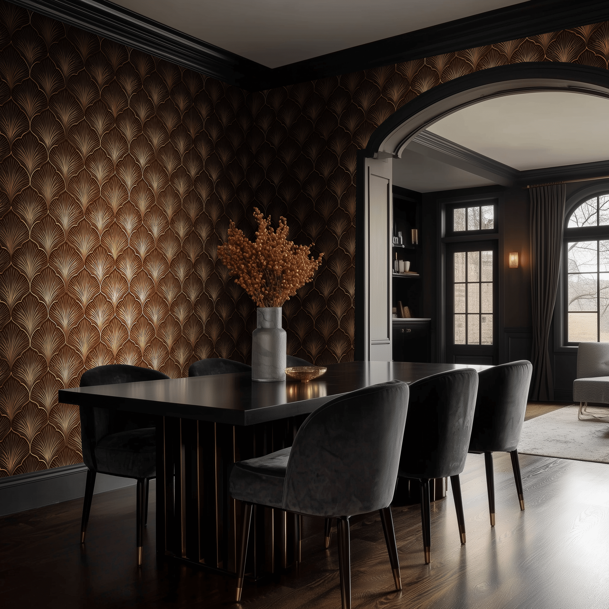 Midnight Ginkgo Wallpaper - Benton Lane Home - Benton Lane