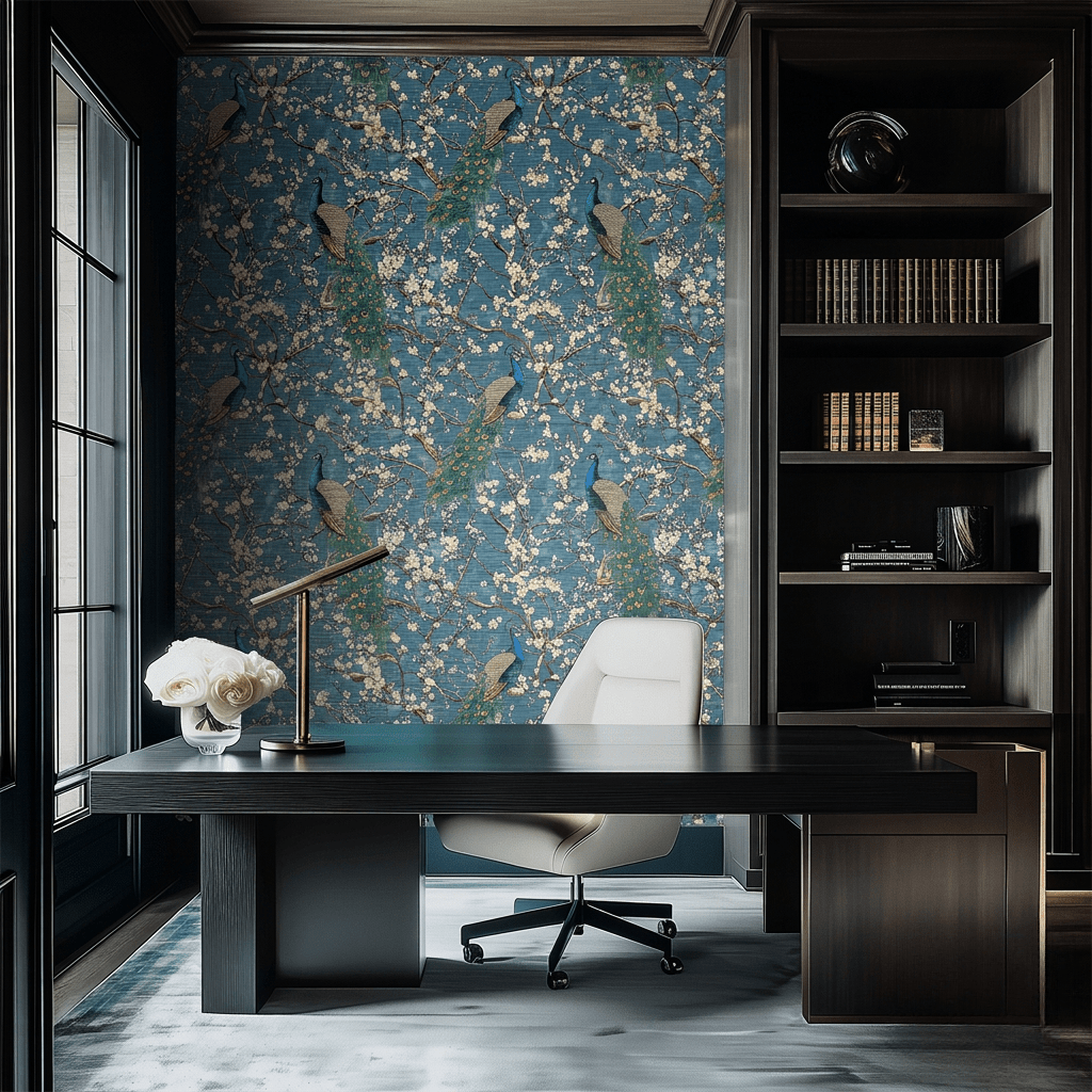Midnight Plumage Faux Grasscloth Wallpaper - Painted Paper