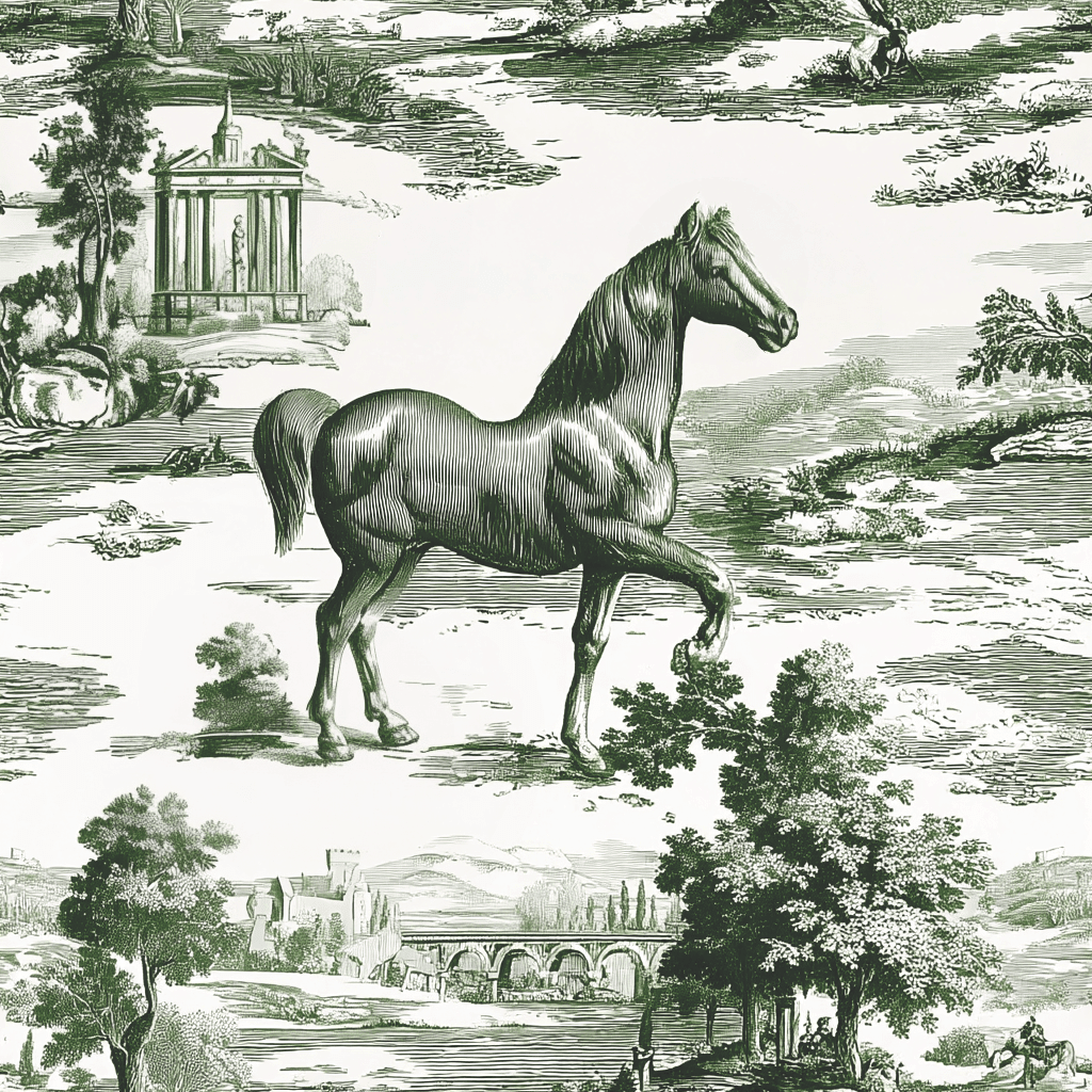 Money Horse Toile Wallpaper - Benton Lane Home - Painted Paper