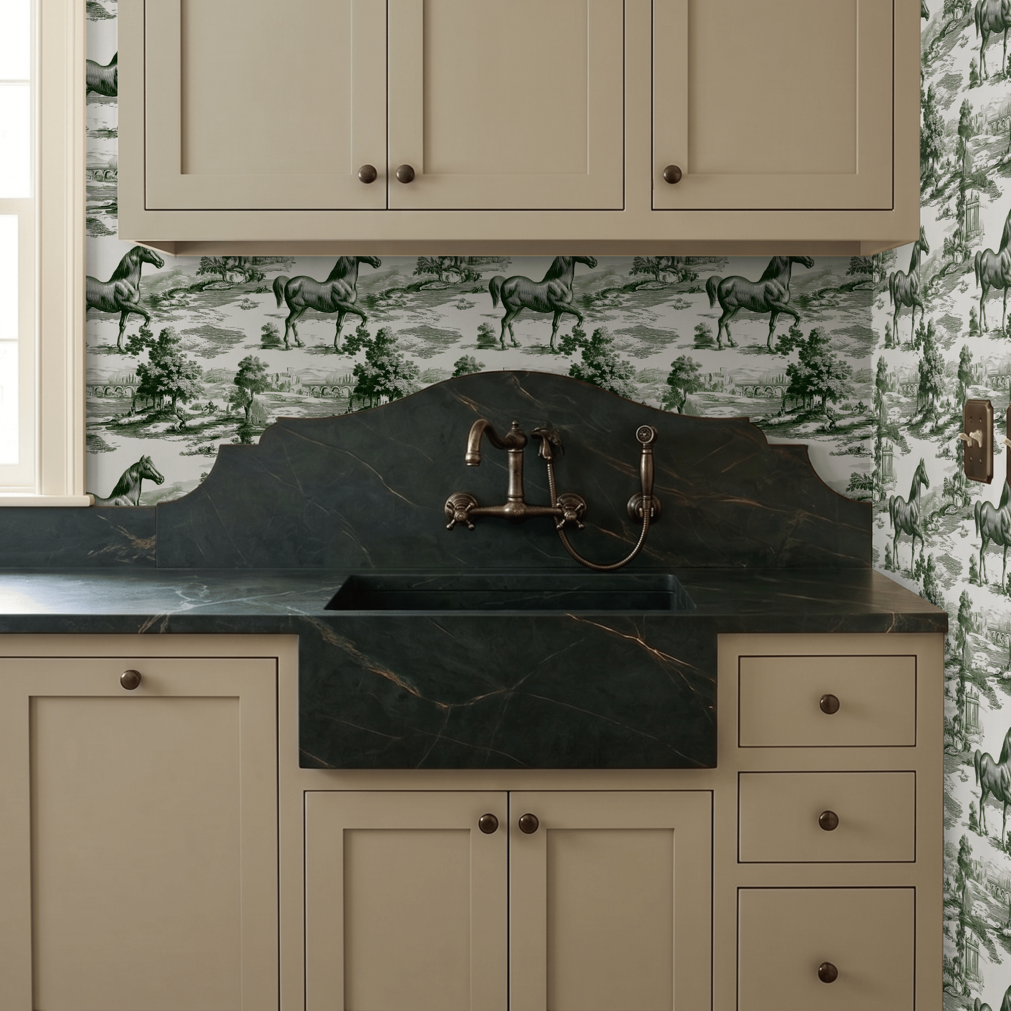 Money Horse Toile Wallpaper - Benton Lane Home - Painted Paper
