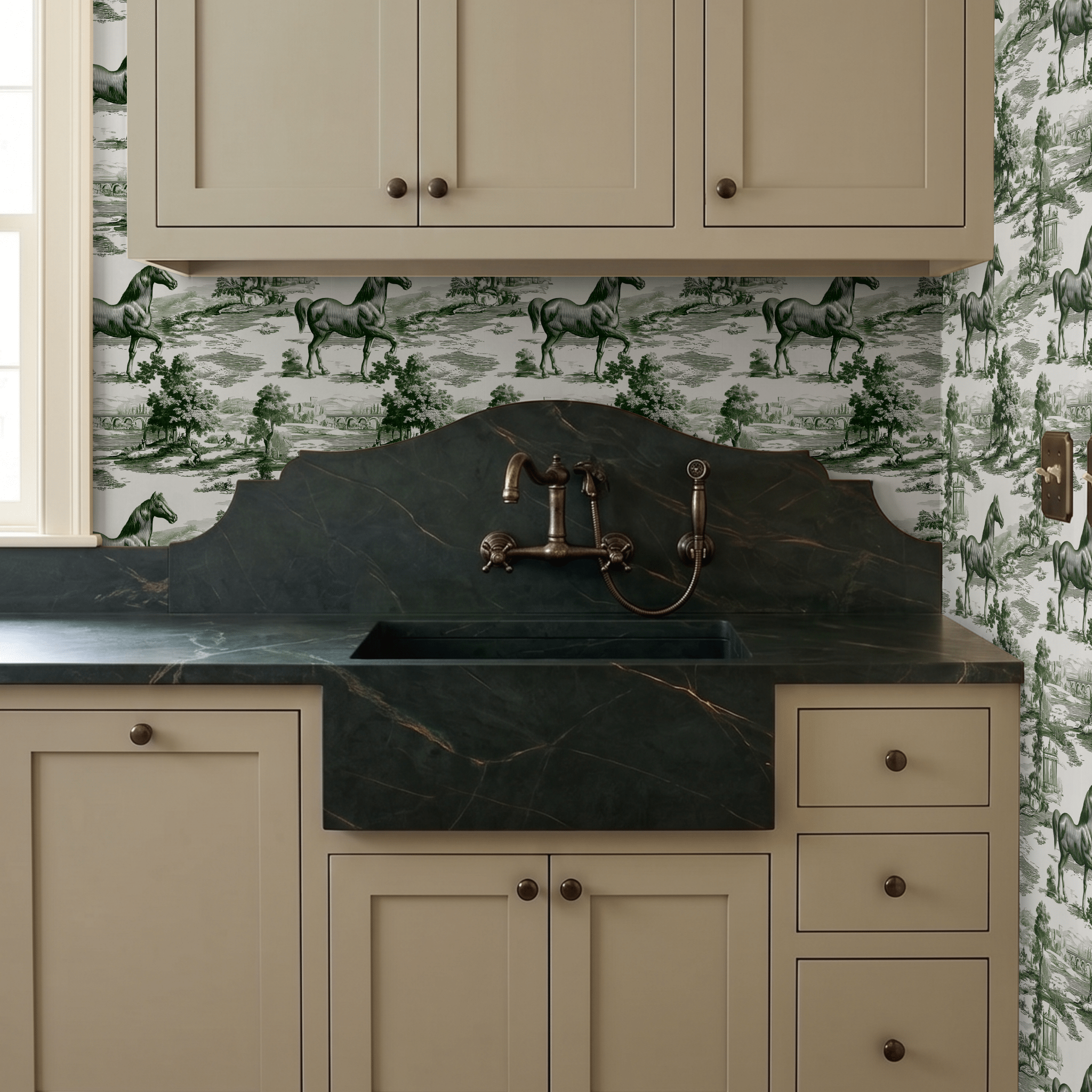 Money Horse Toile Wallpaper - Painted Paper