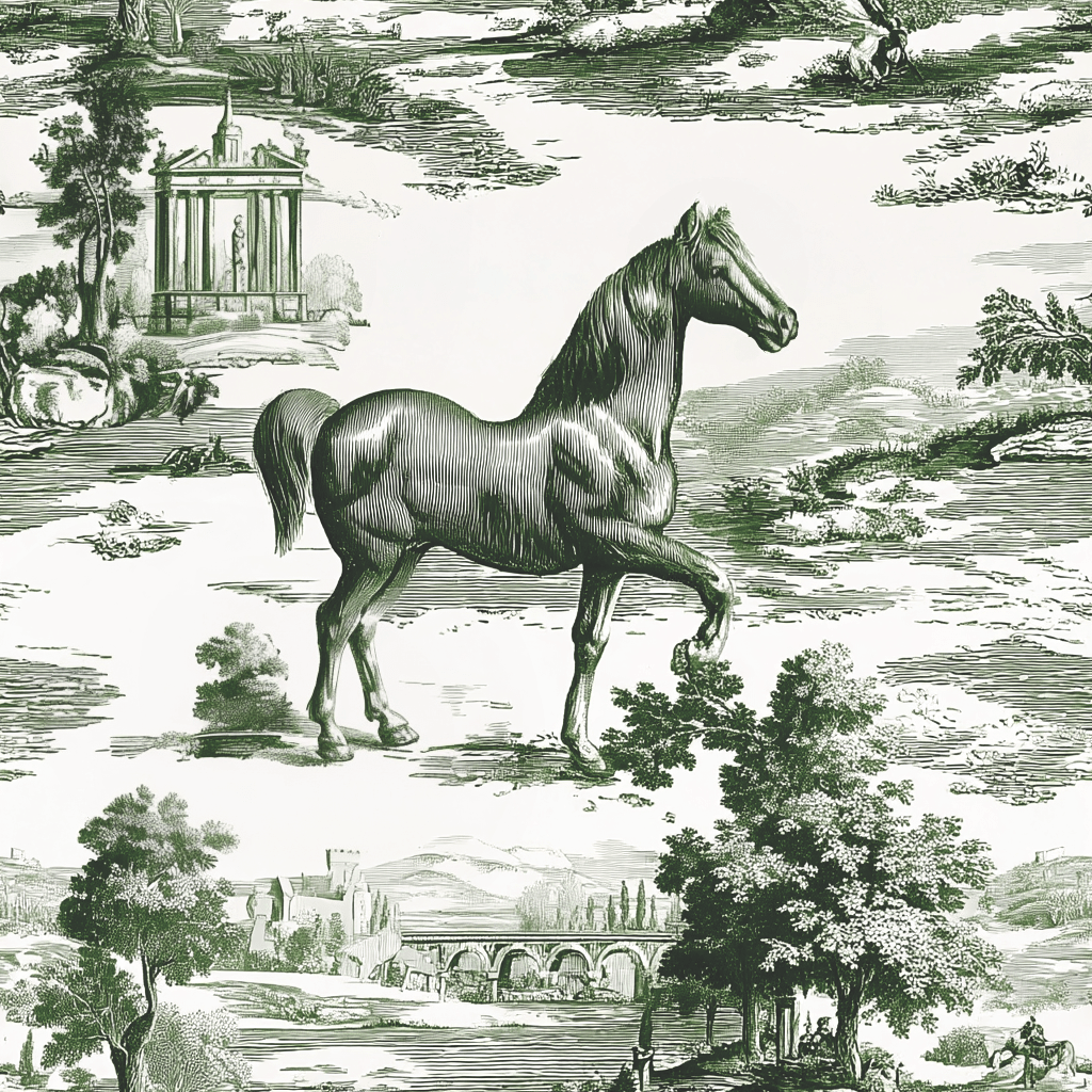 Money Horse Toile Wallpaper - Painted Paper