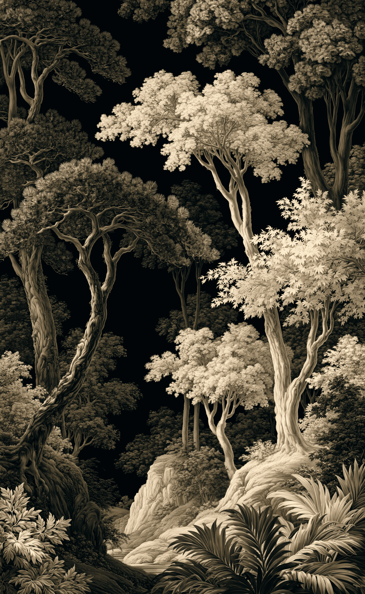 Moonlit Forest - Wall Mural - Painted Paper