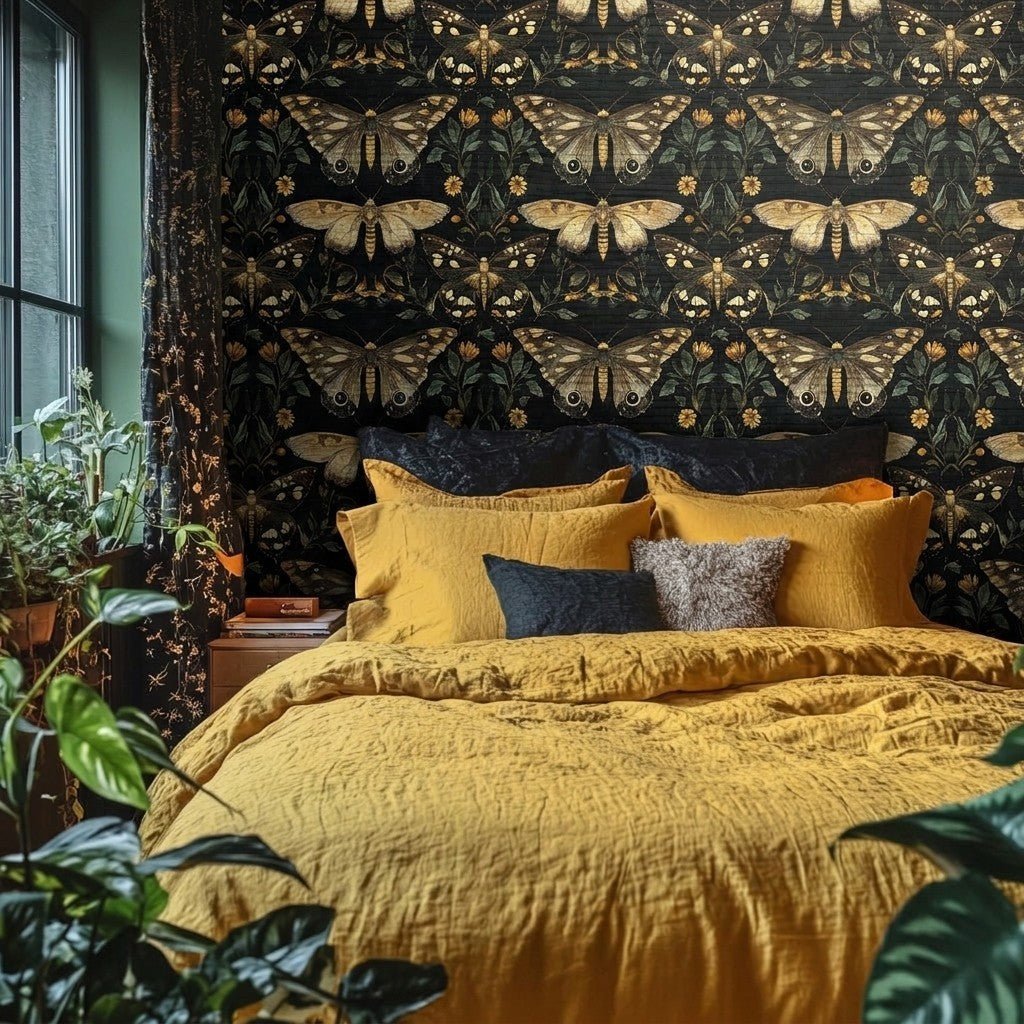 Morrigan Moths Faux Grasscloth Wallpaper - Painted Paper