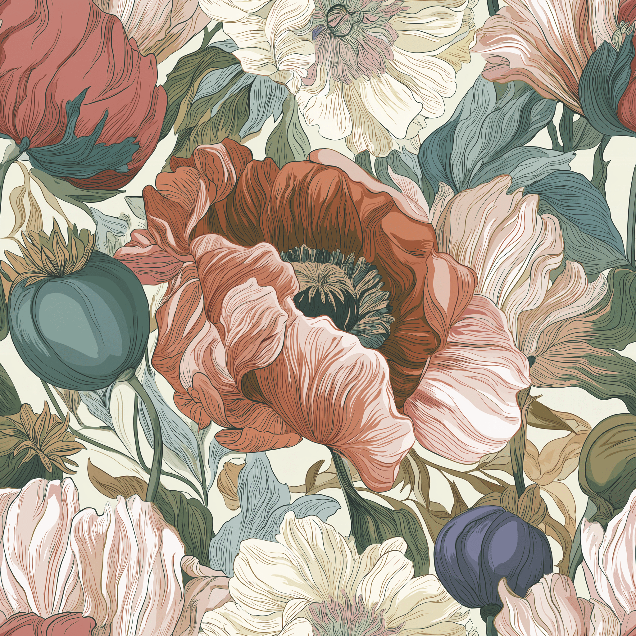 Muted Garden Wallpaper - Painted Paper