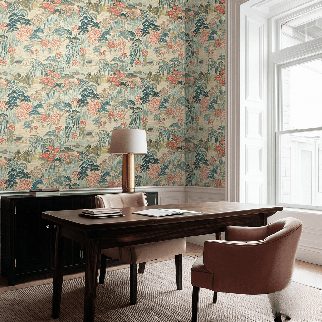 Nostalgic Garden 1 Faux Grasscloth Wallpaper - Painted Paper