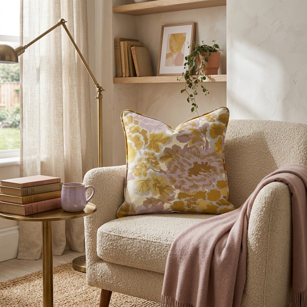Ochre Blooms Throw Pillow - Benton Lane Home - Hillcroft Home