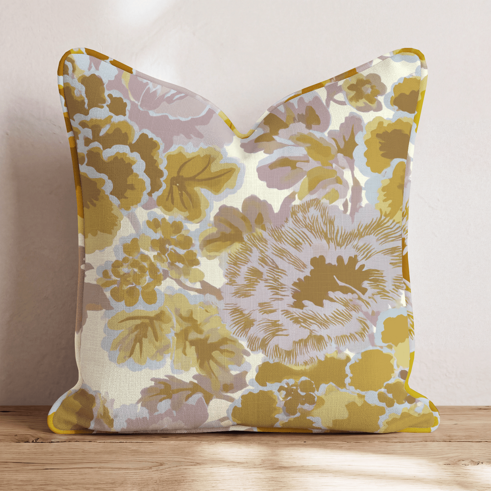 Ochre Blooms Throw Pillow - Benton Lane Home - Hillcroft Home