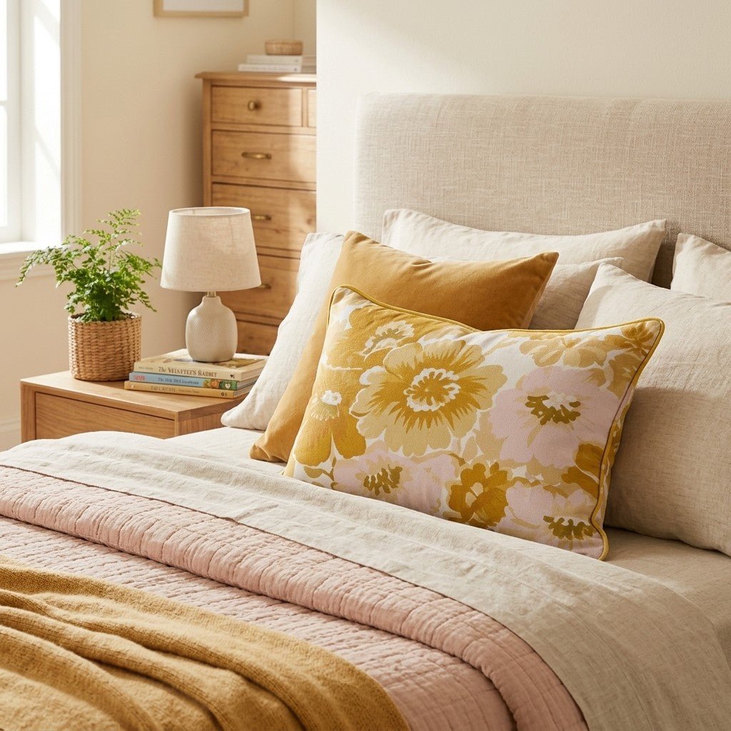 Ochre Gentle Bloom Throw Pillow - Hillcroft Home