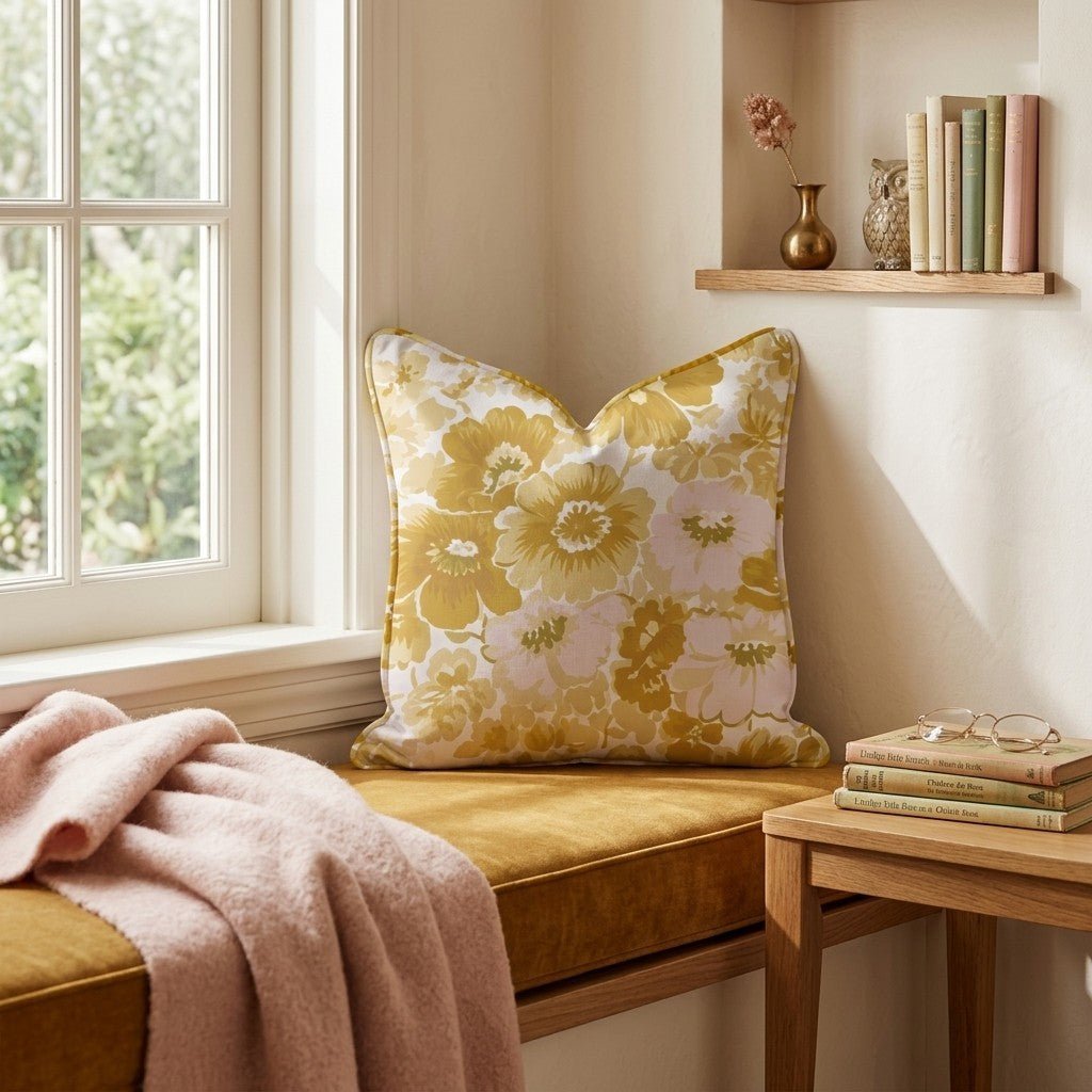 Ochre Gentle Bloom Throw Pillow - Benton Lane Home - Hillcroft Home