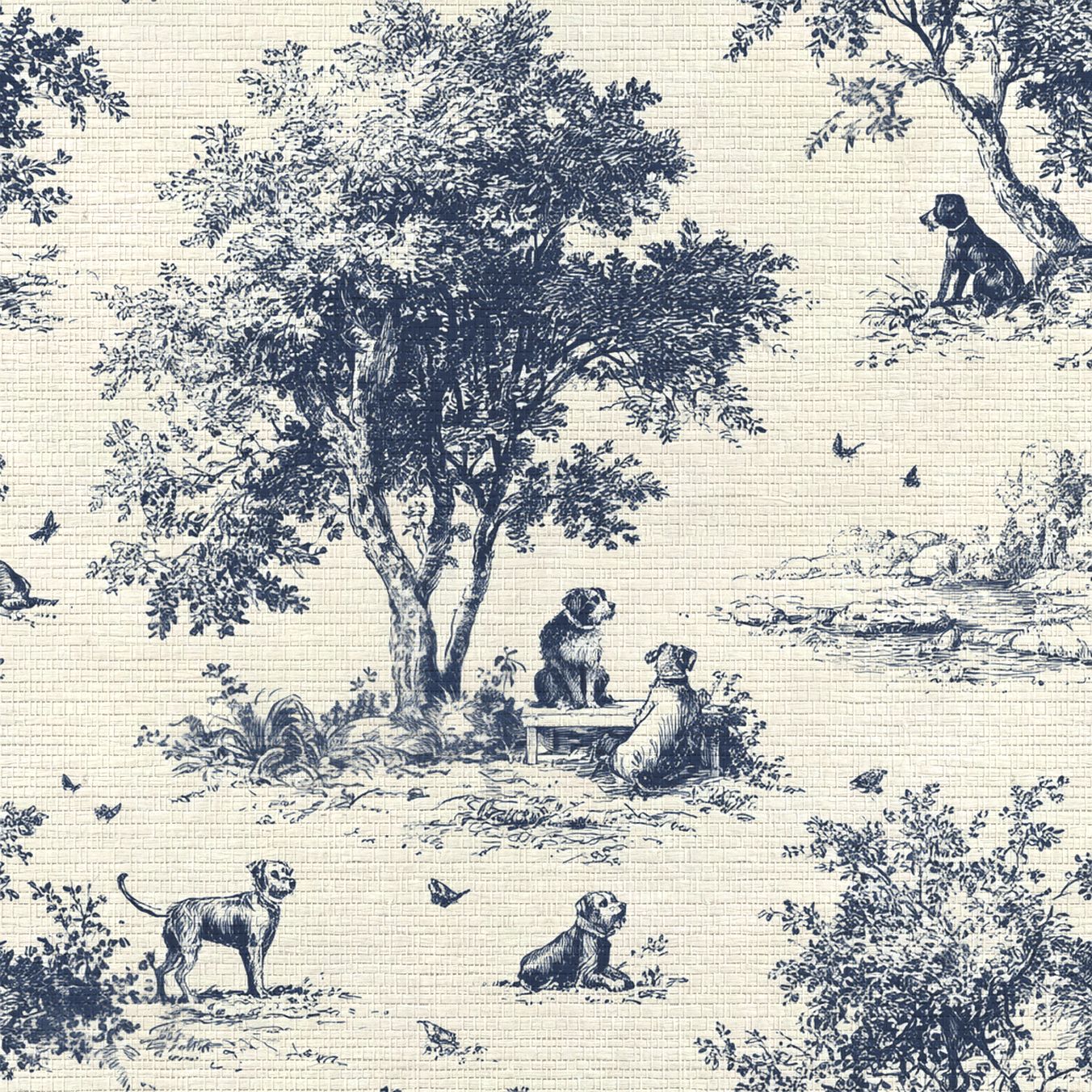 Off Duty Dogs Faux Grasscloth Wallpaper - Painted Paper