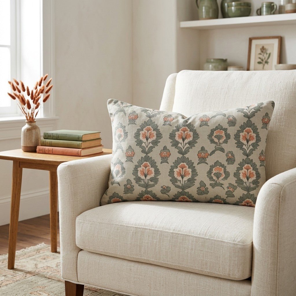 Olive & Peach Throw Pillow - Benton Lane Home - Lemon Park