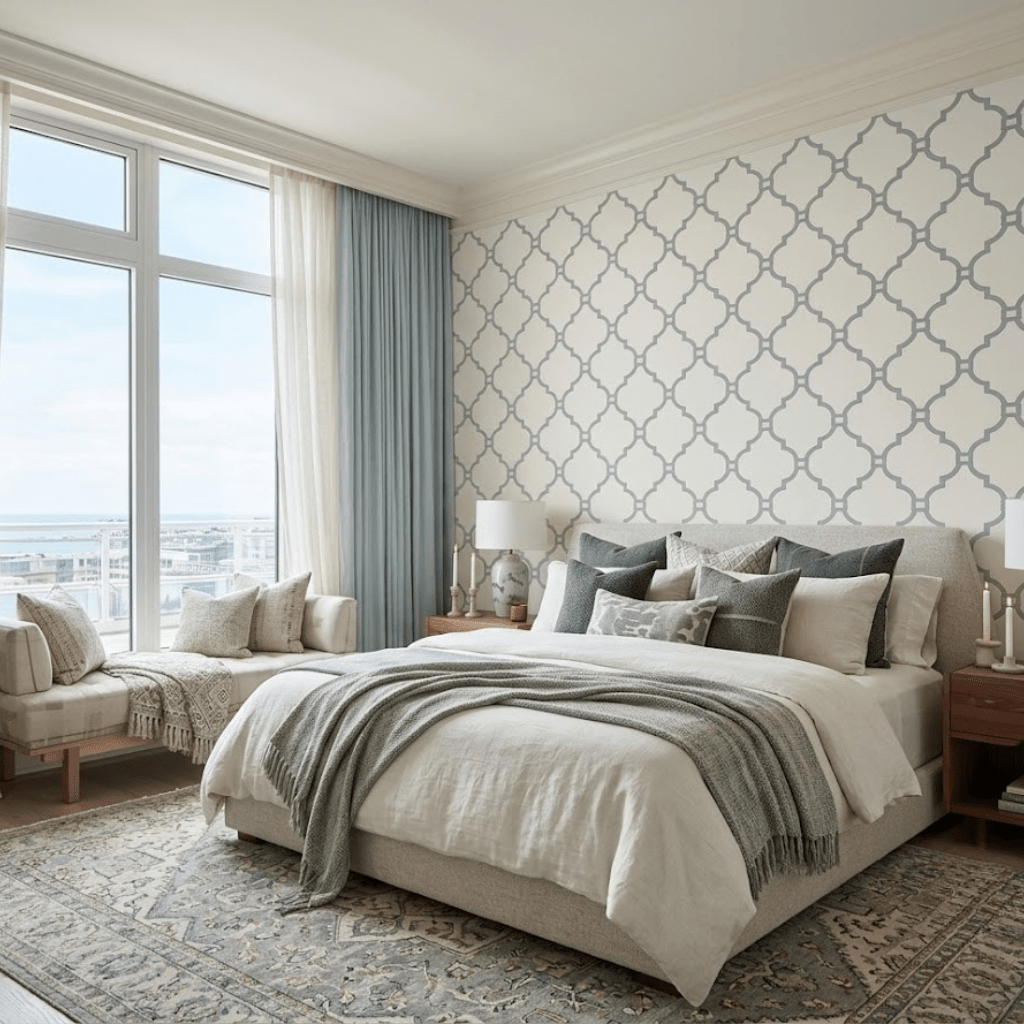 Orange County Cool Grey Trellis Wallpaper - Lemon Park