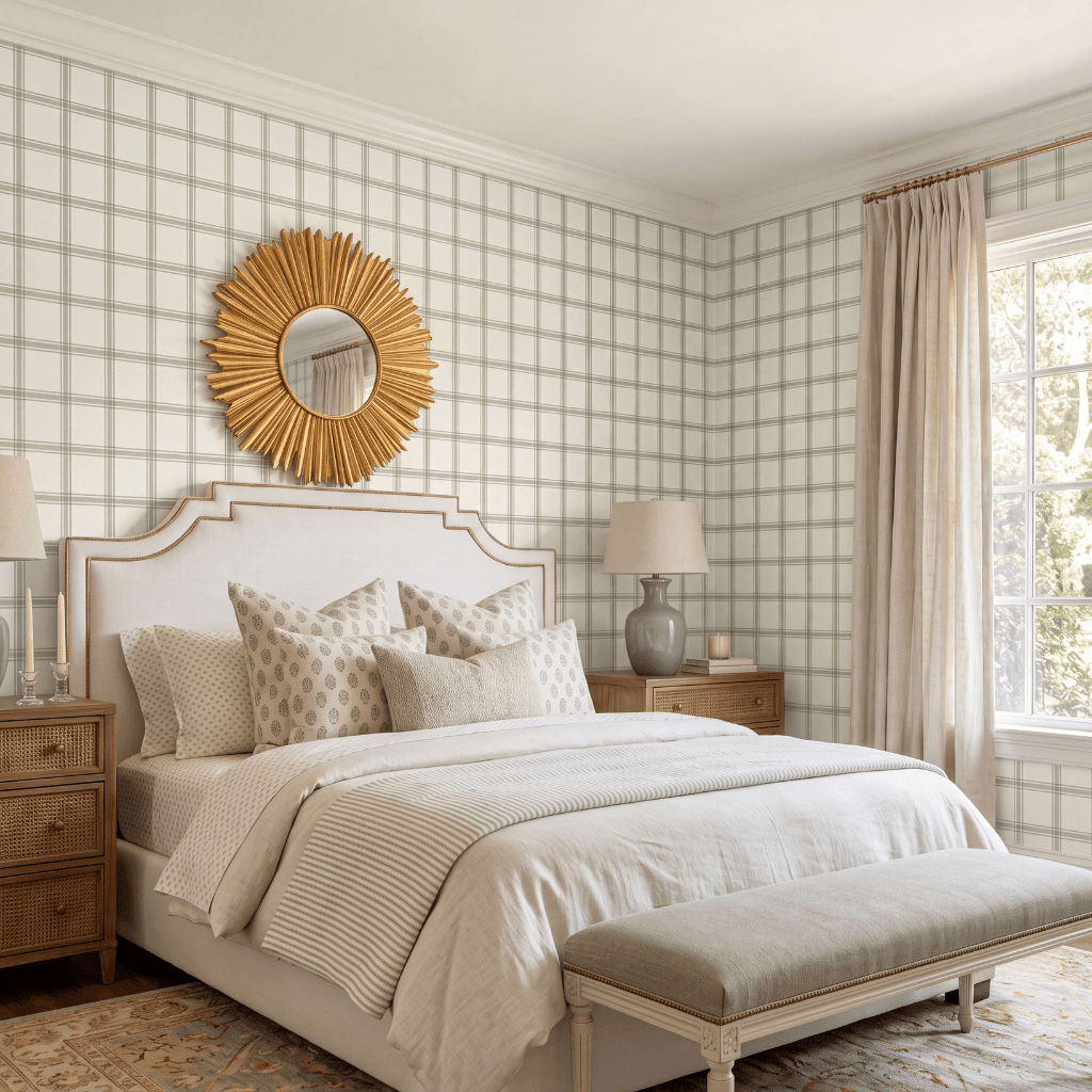 Orange County Olive Plaid Wallpaper - Lemon Park
