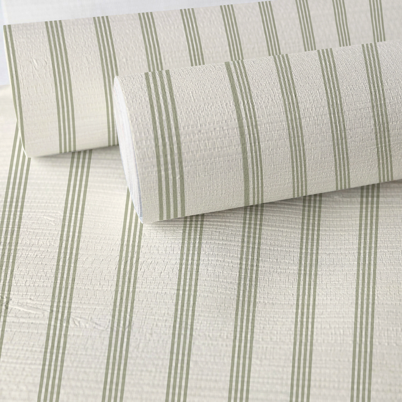 Orange County Olive Stripes Faux Grasscloth Wallpaper