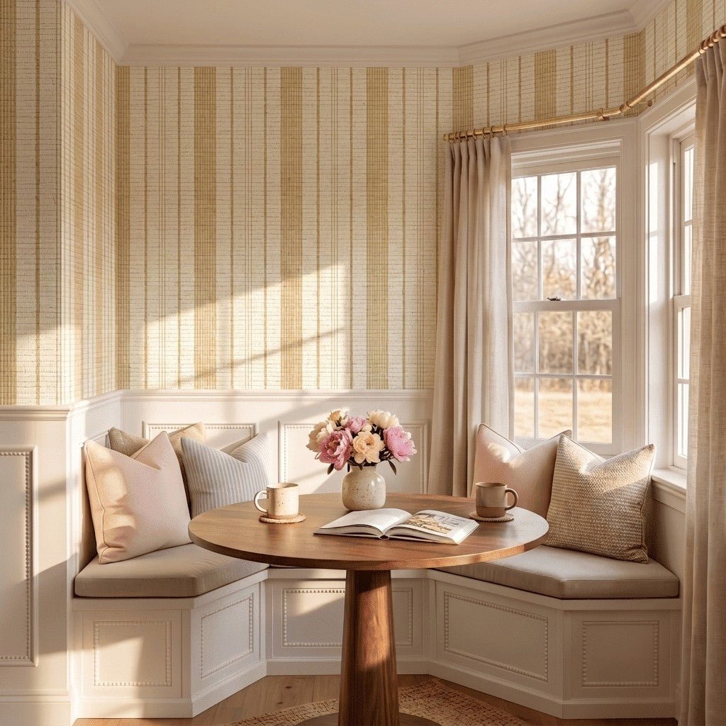 Orange County Pavlova Stripes Faux Grasscloth Wallpaper - Benton Lane Home - Lemon Park