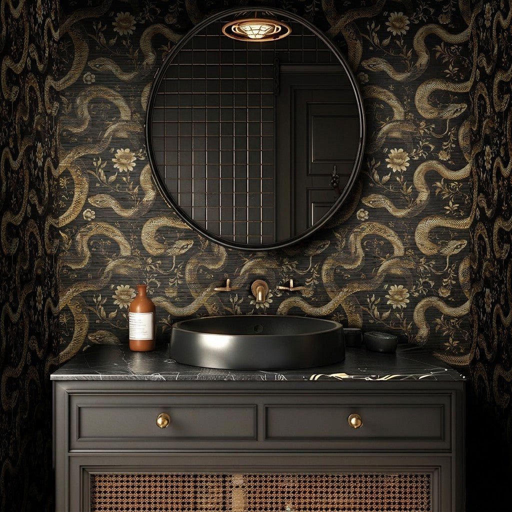 Orla Serpents Faux Grasscloth Wallpaper - Painted Paper