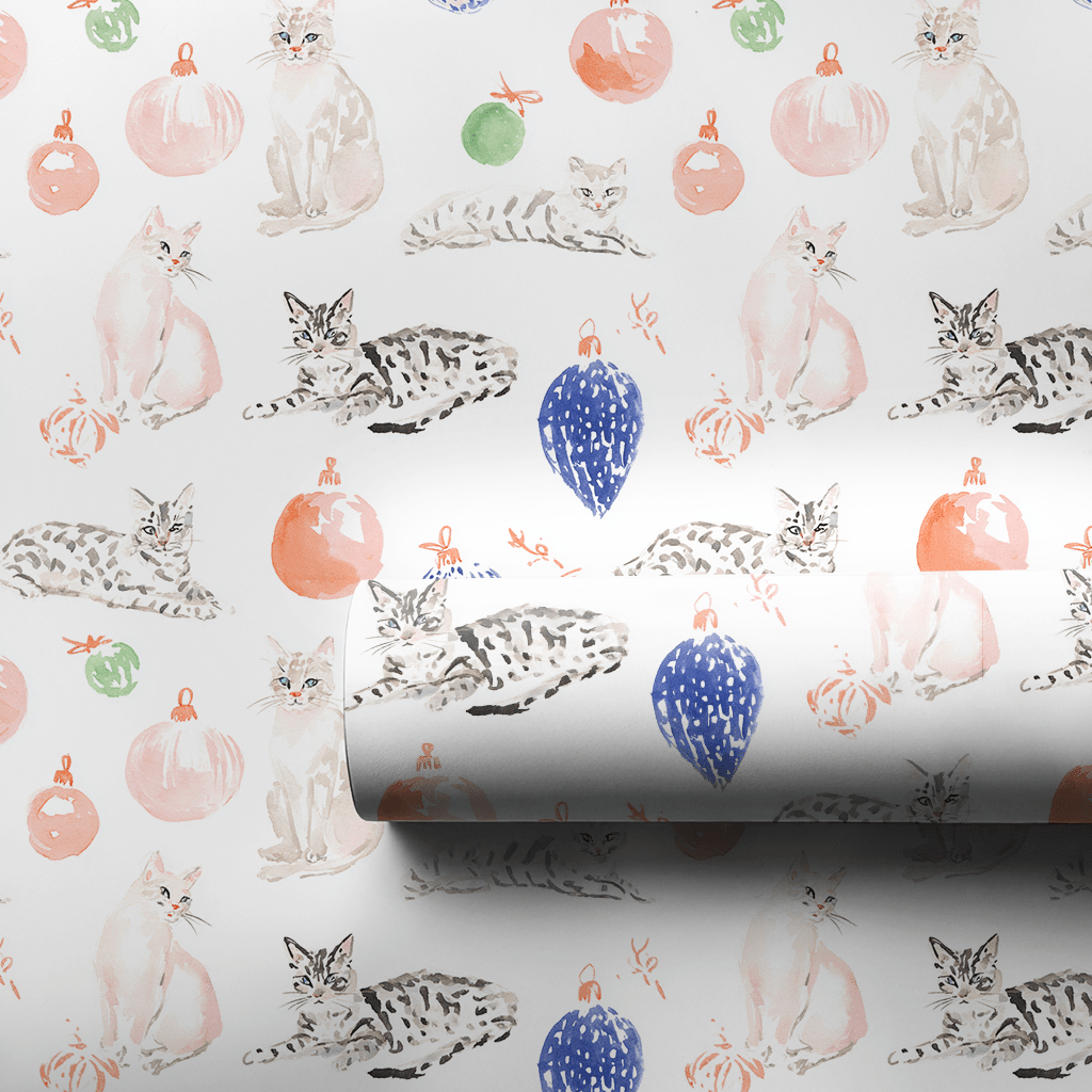 Ornaments and Cats - Wrapping Paper - Benton Lane Home - Lemon Park